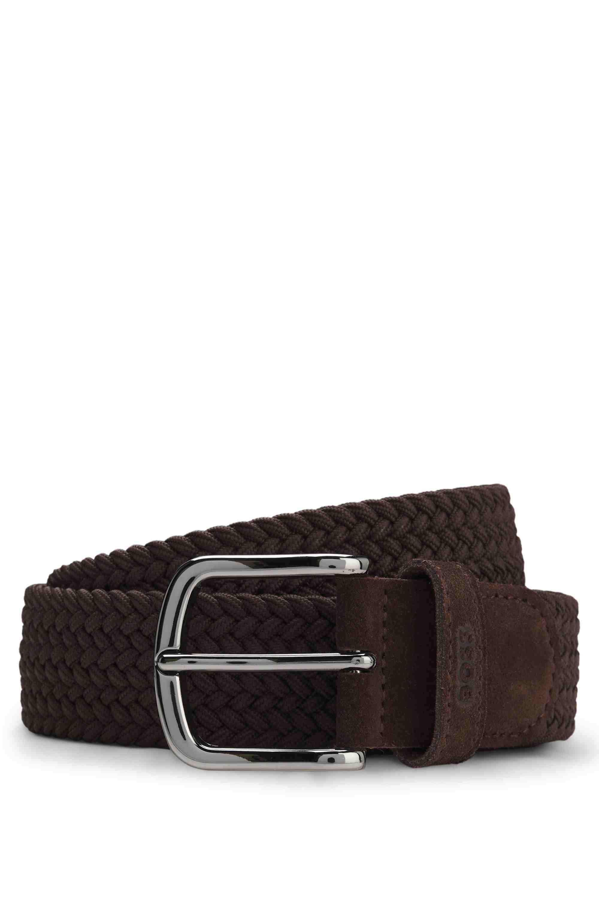 Woven belt with leather trims