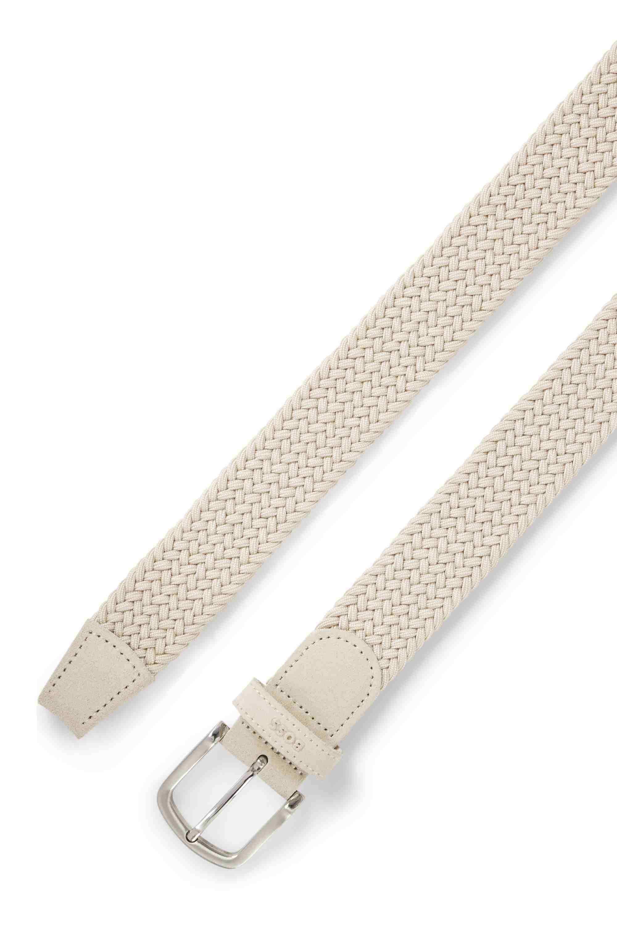 Woven belt with leather trims