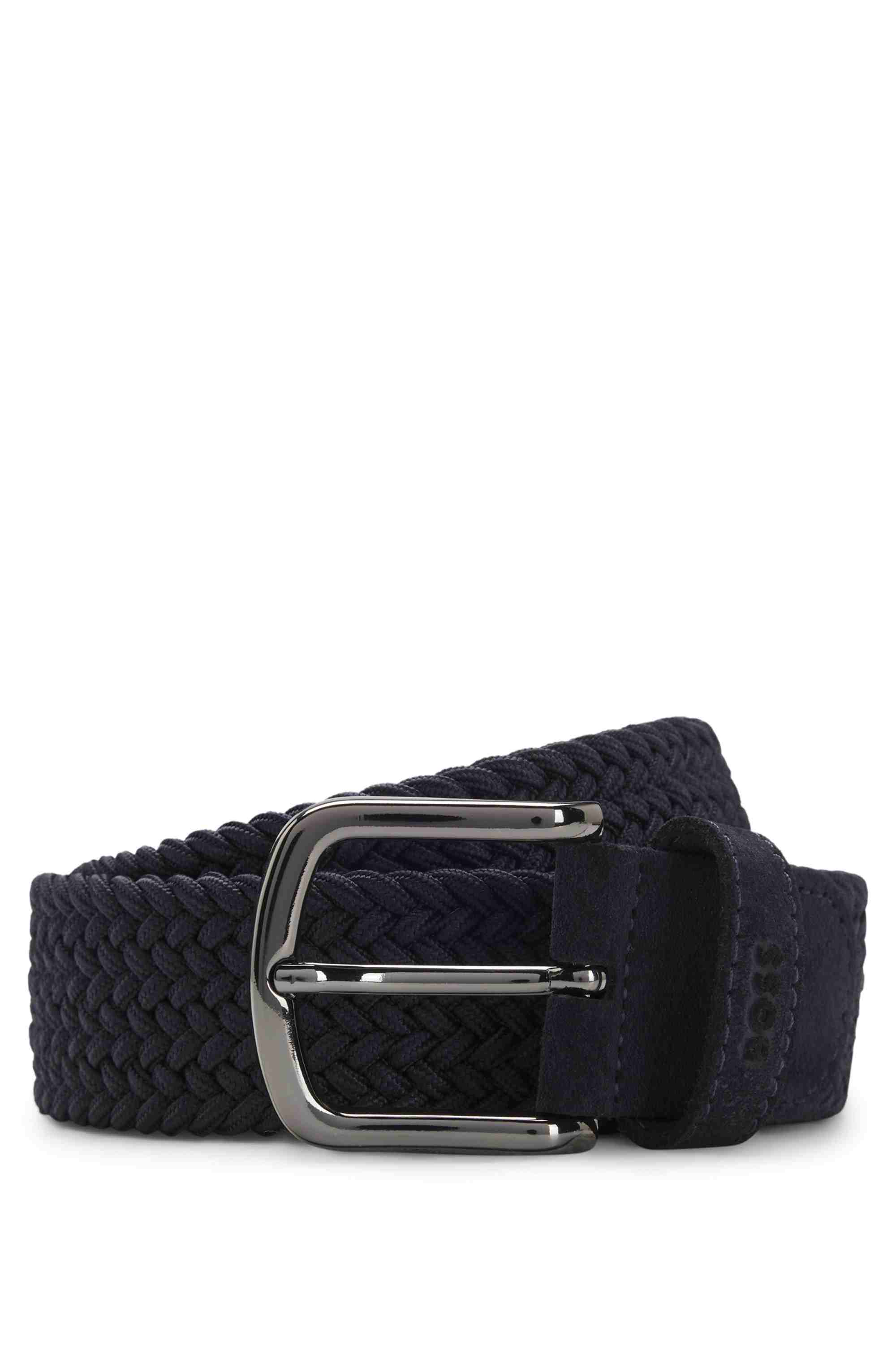 Woven belt with leather trims