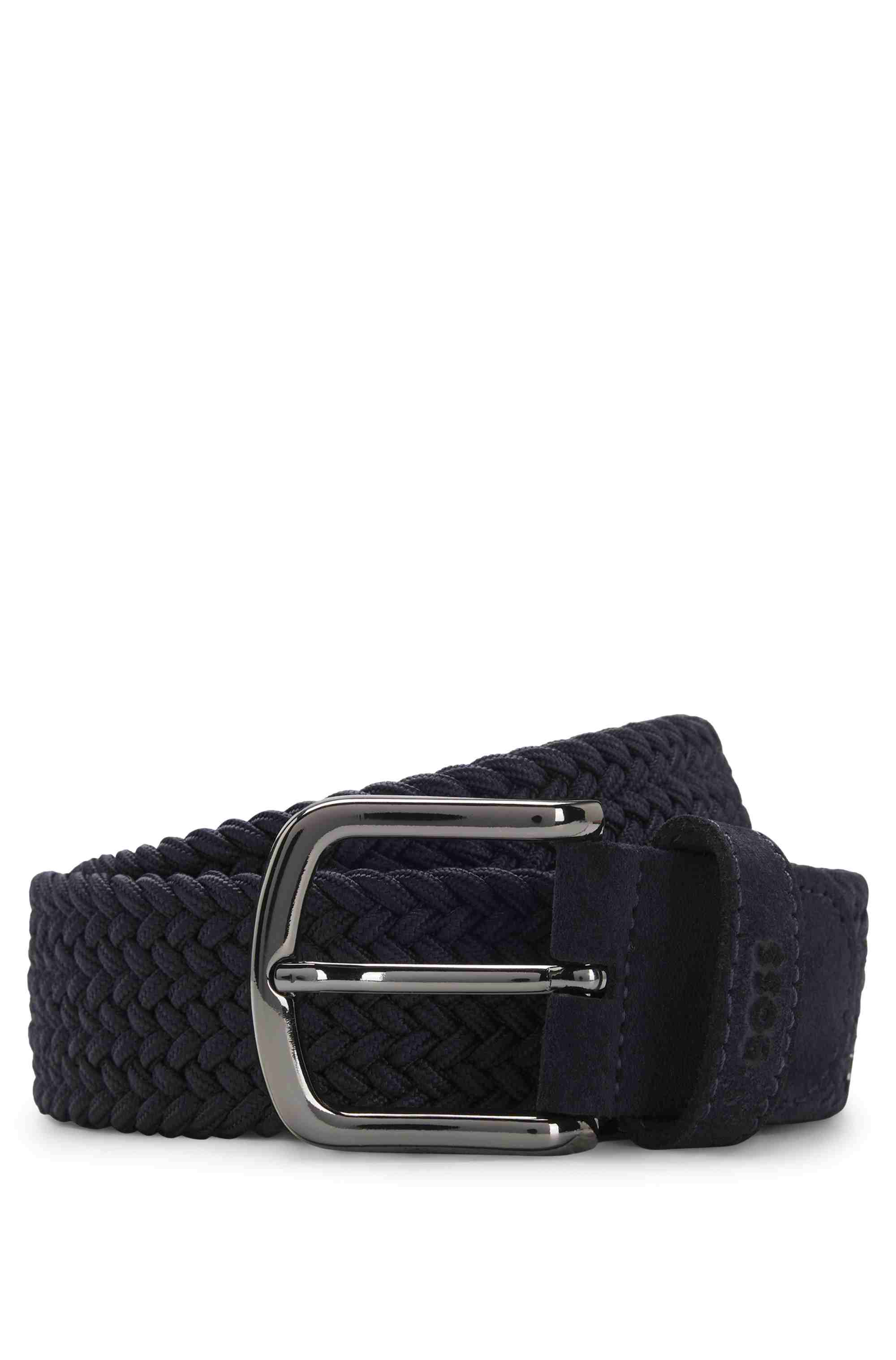Woven belt with leather trims
