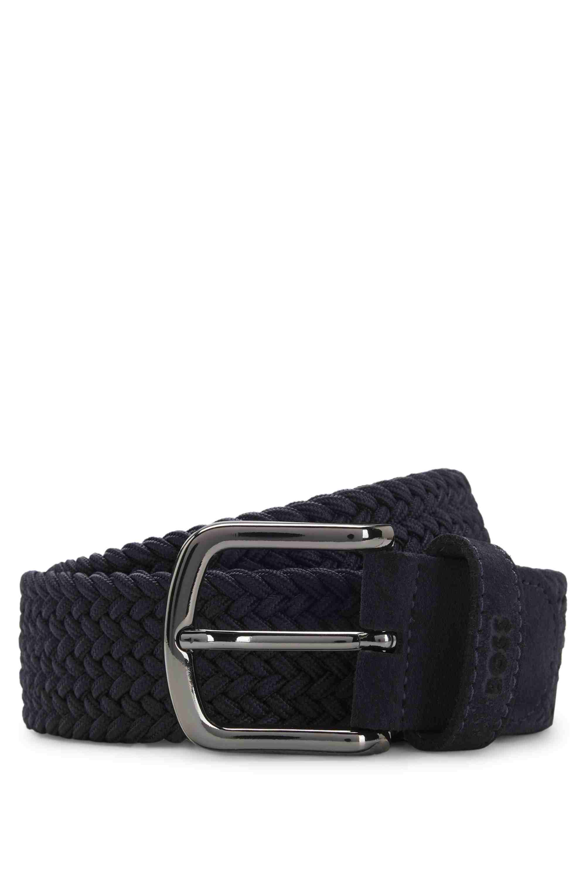 Woven belt with leather trims