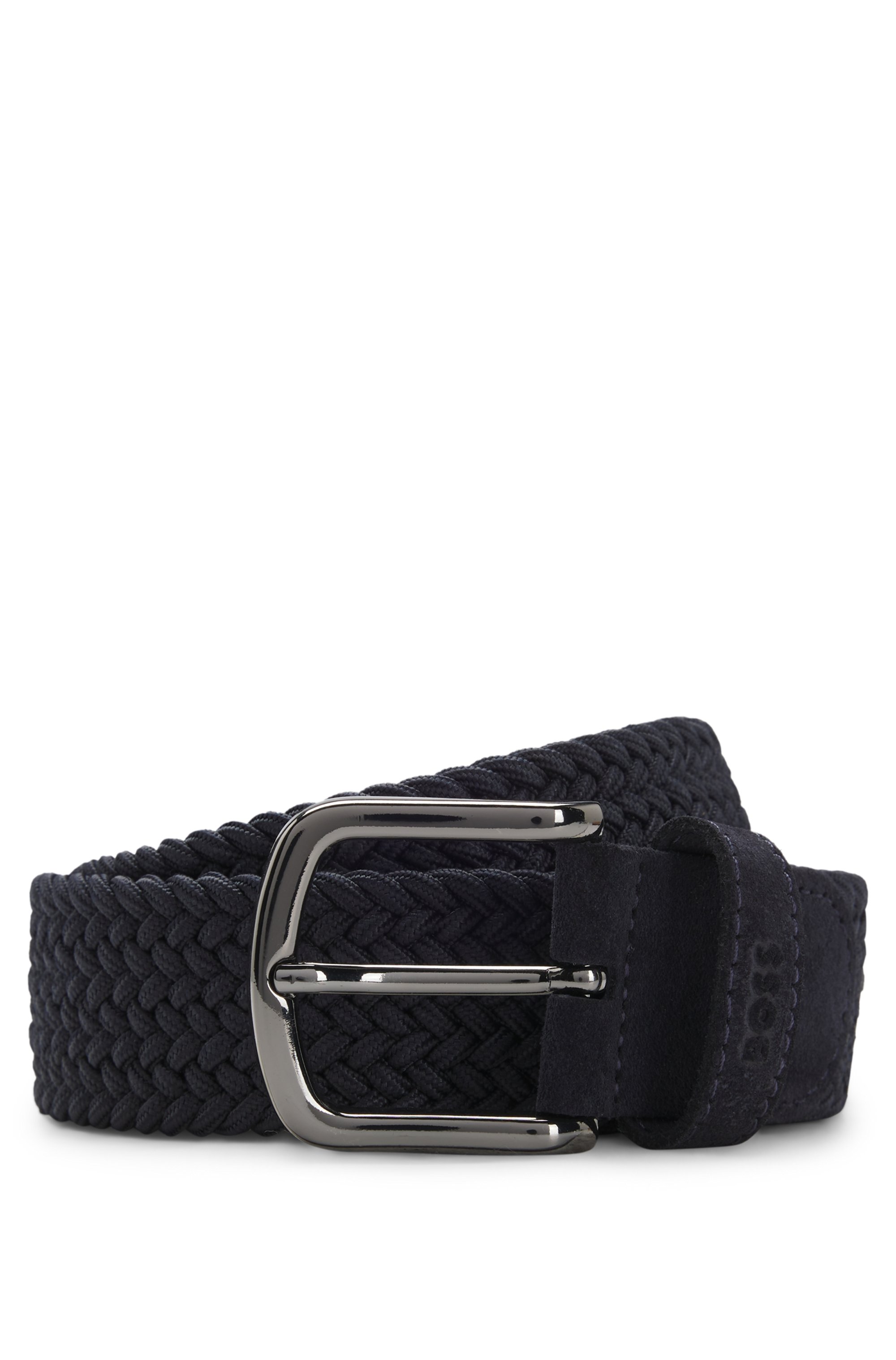 Woven belt with leather trims