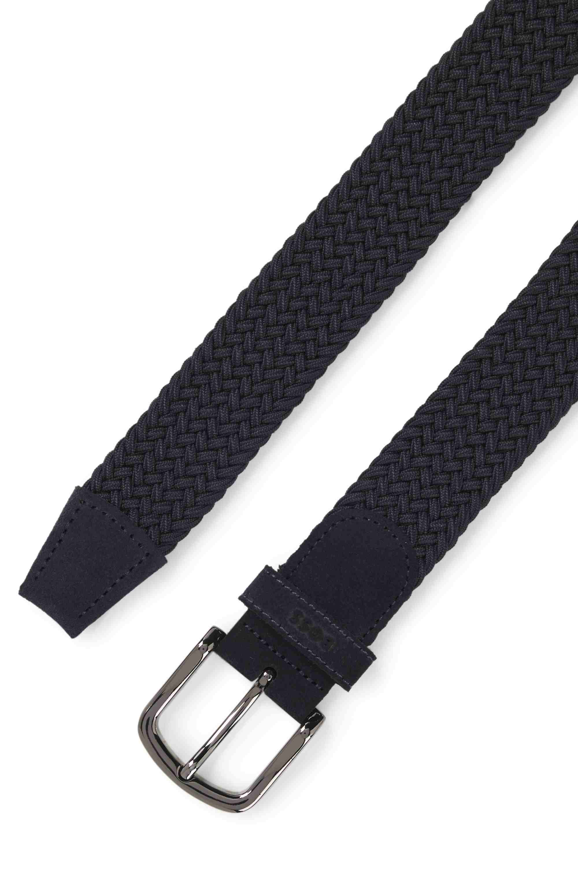Woven belt with leather trims