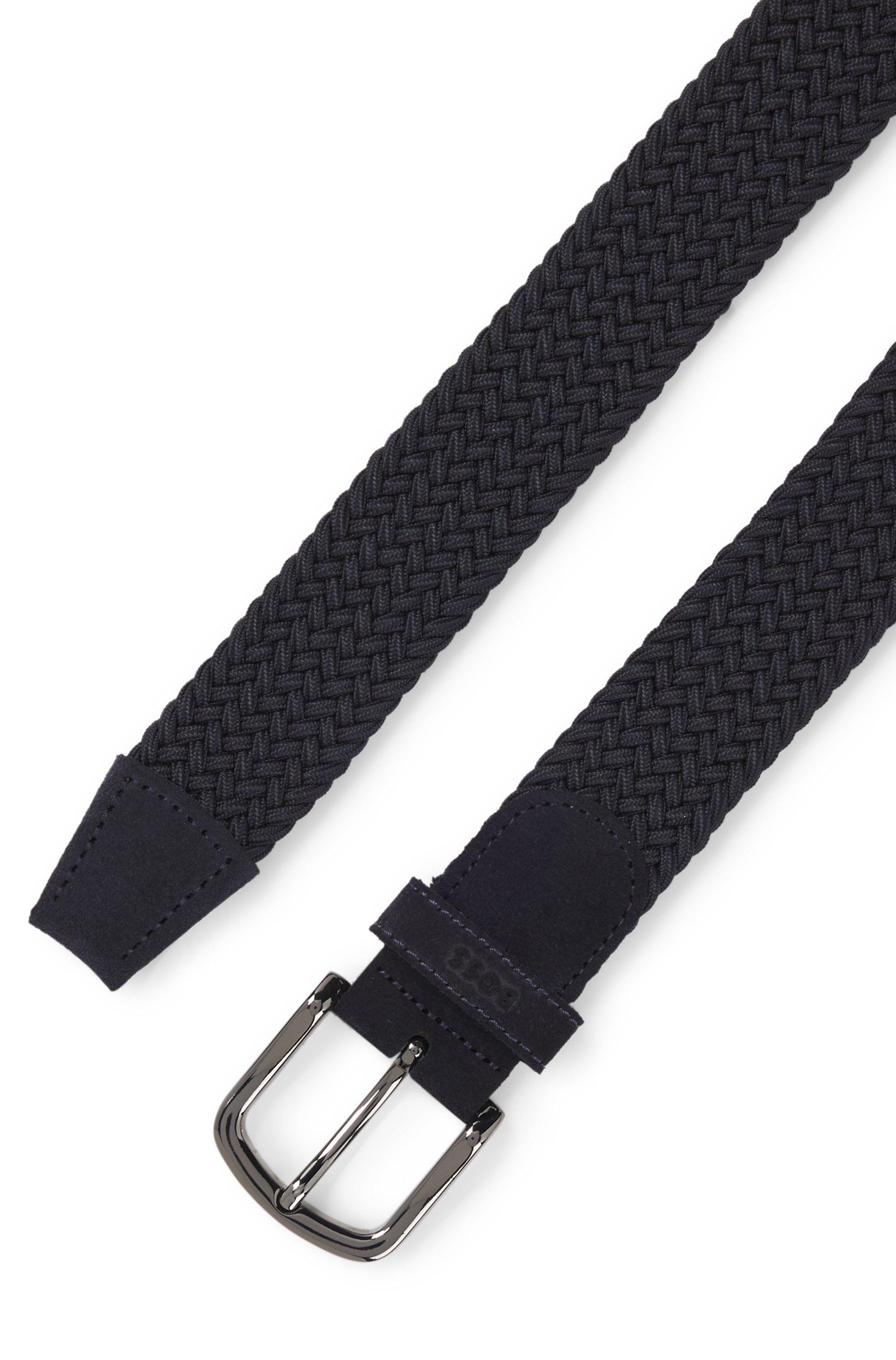 Woven belt with leather trims