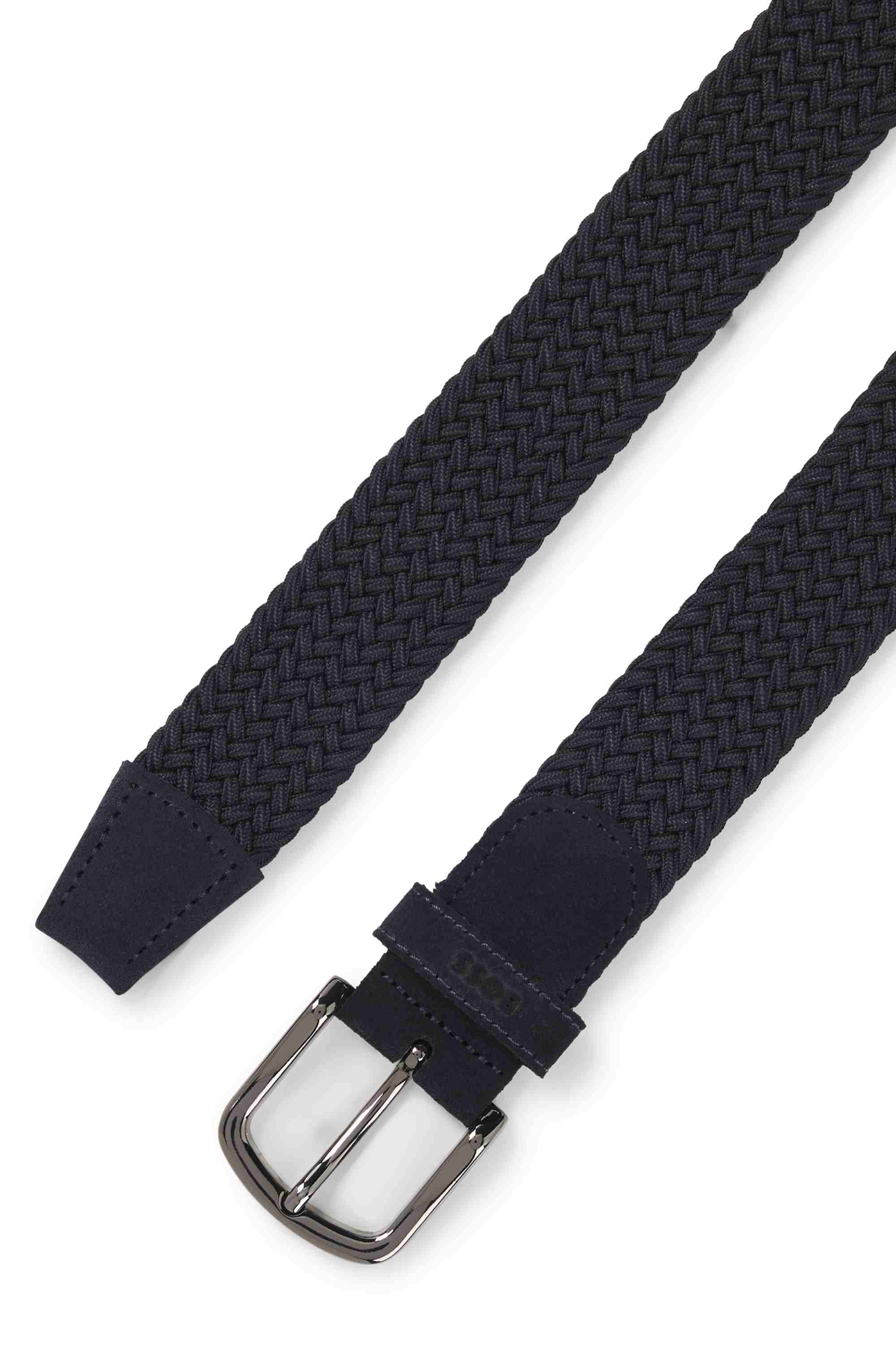 Woven belt with leather trims