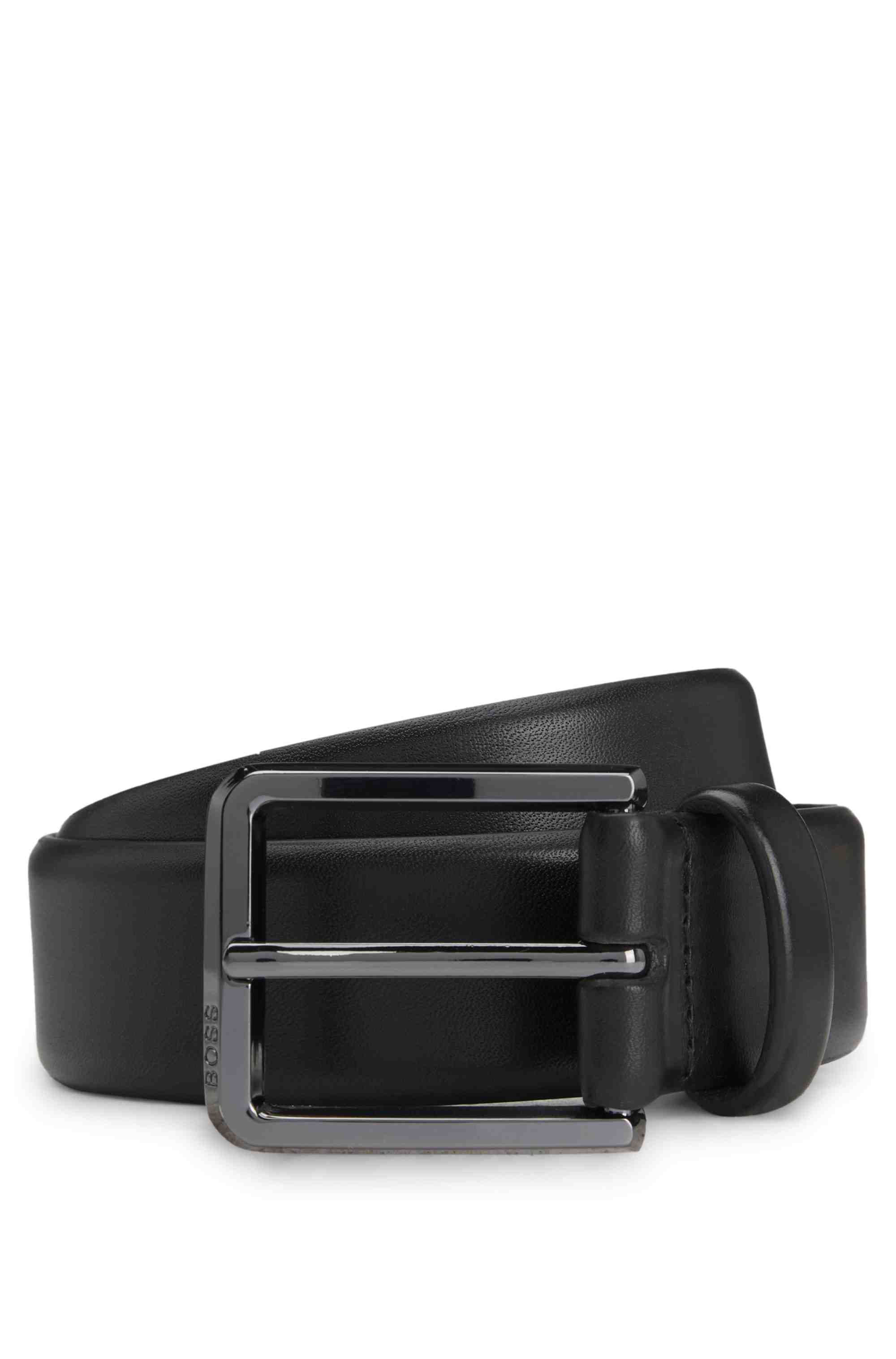 Italian-leather belt with polished gunmetal buckle