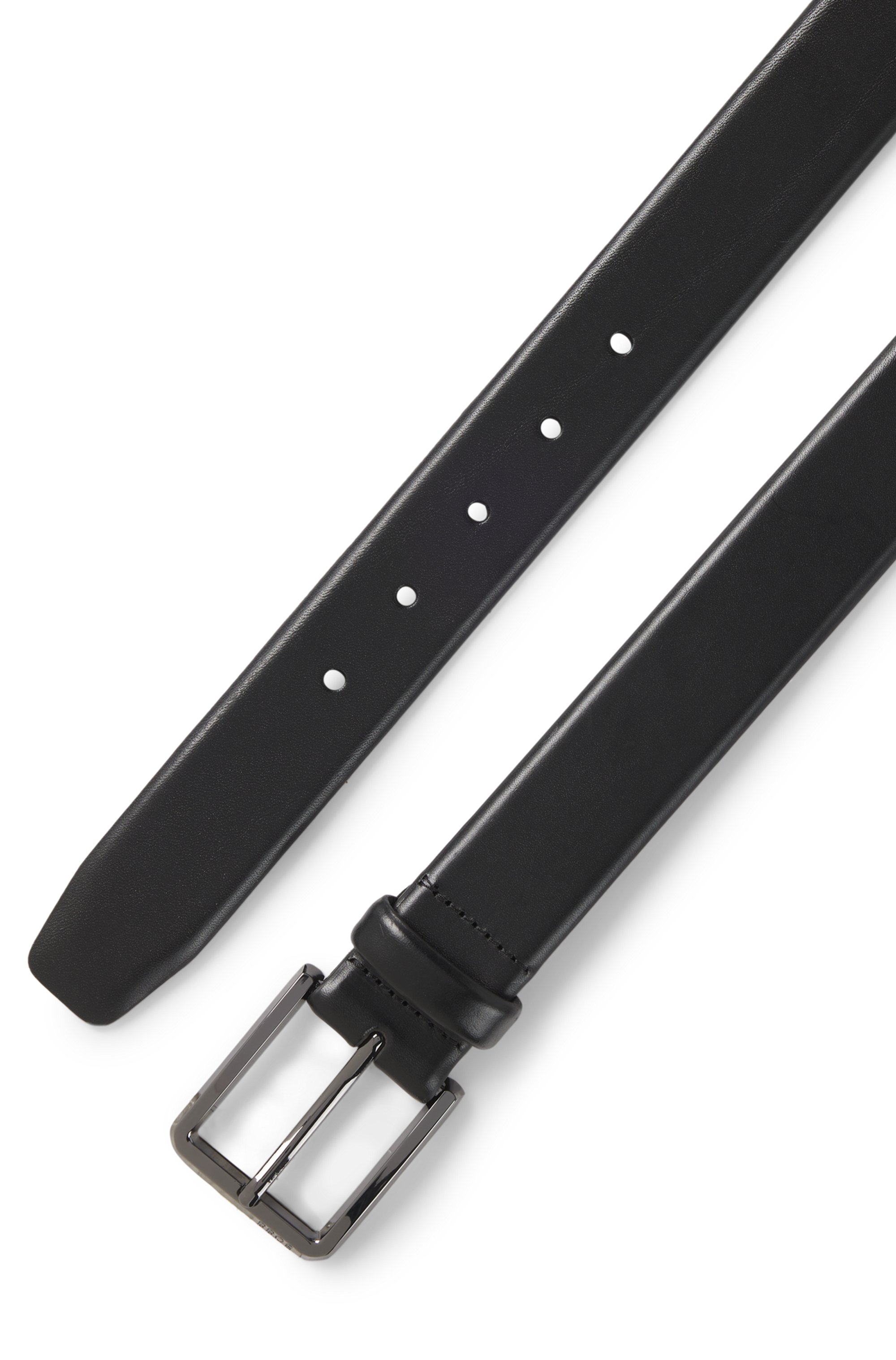 Italian-leather belt with polished gunmetal buckle