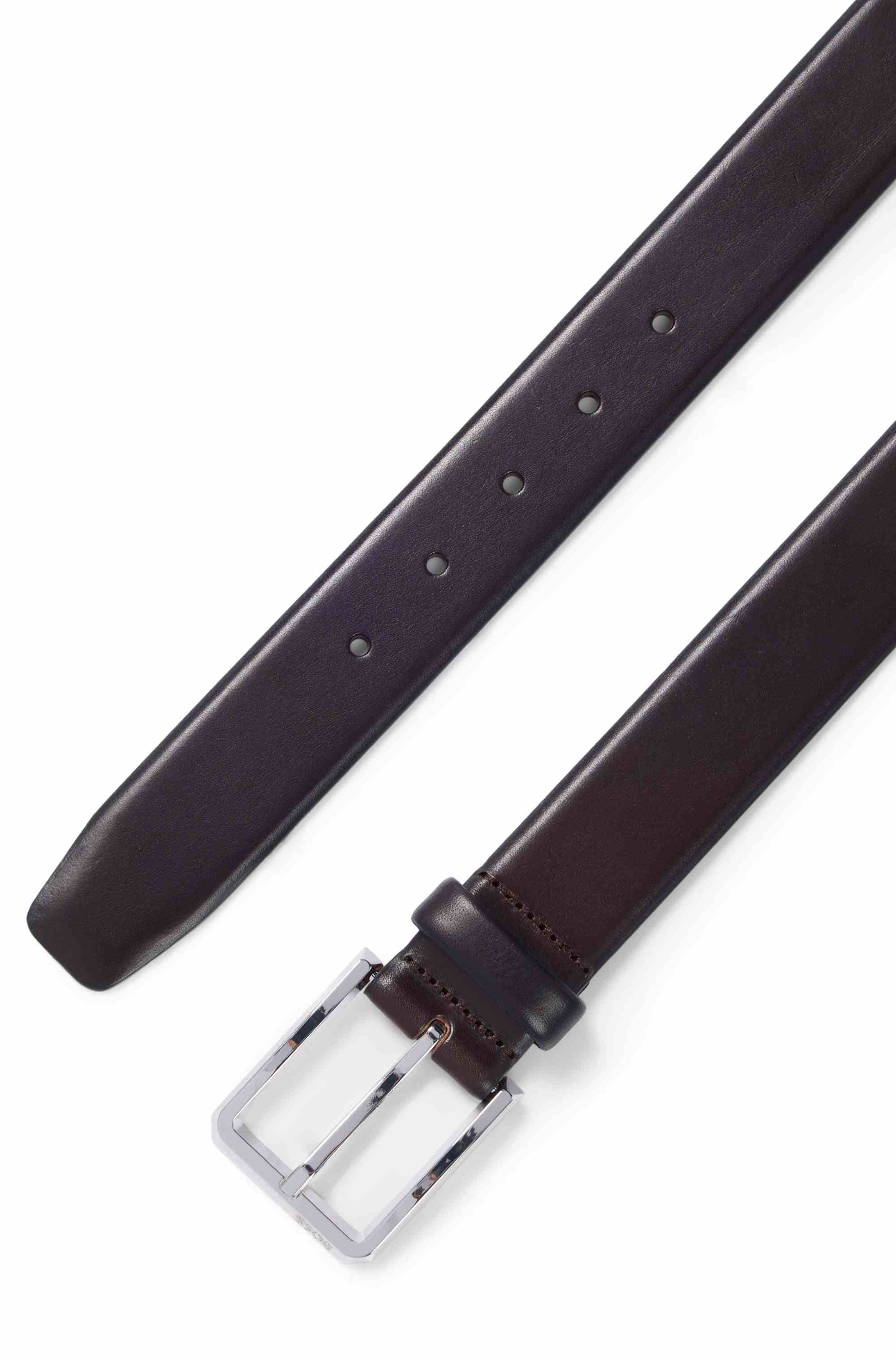 Italian-leather belt with polished gunmetal buckle