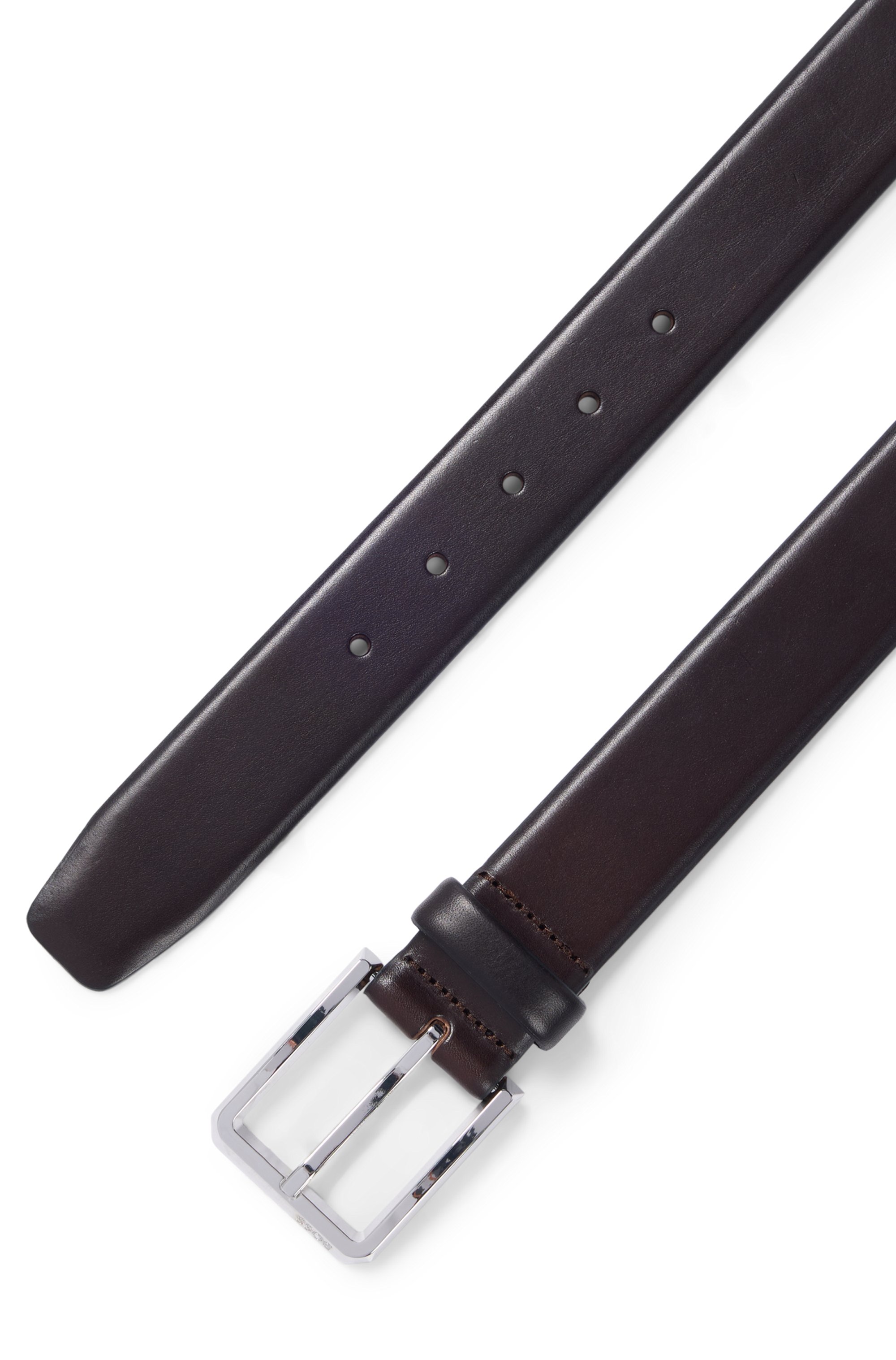 Italian-leather belt with polished gunmetal buckle