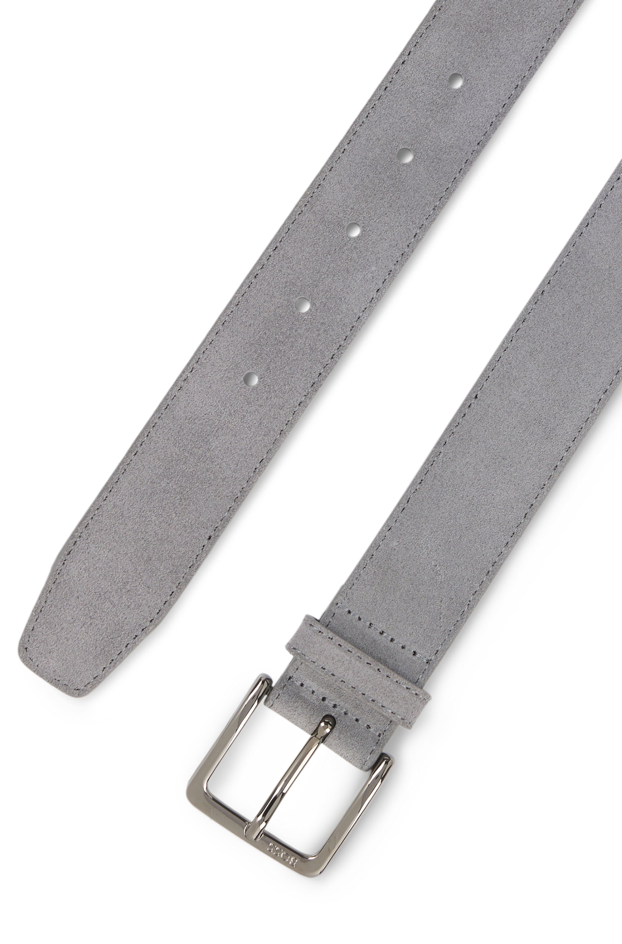 Suede belt with logo-engraved gunmetal buckle