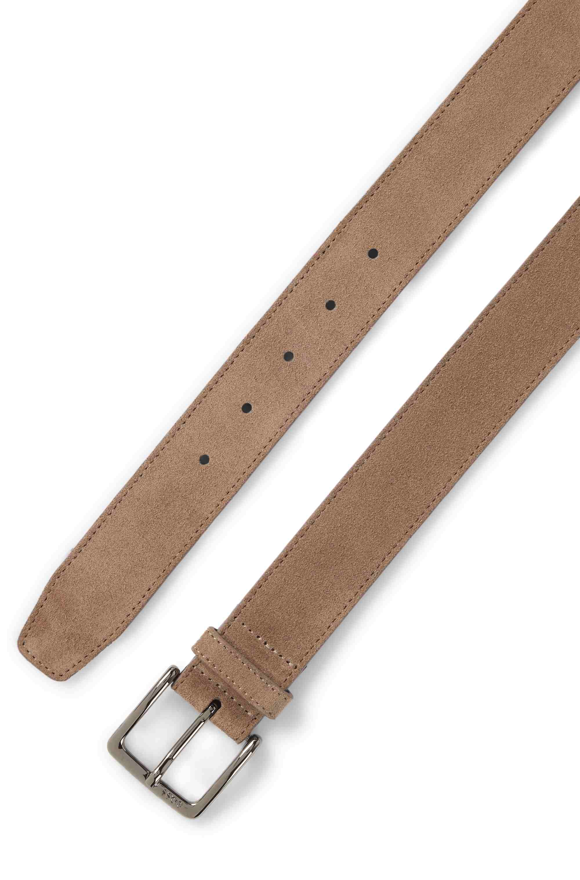 Suede belt with logo-engraved gunmetal buckle