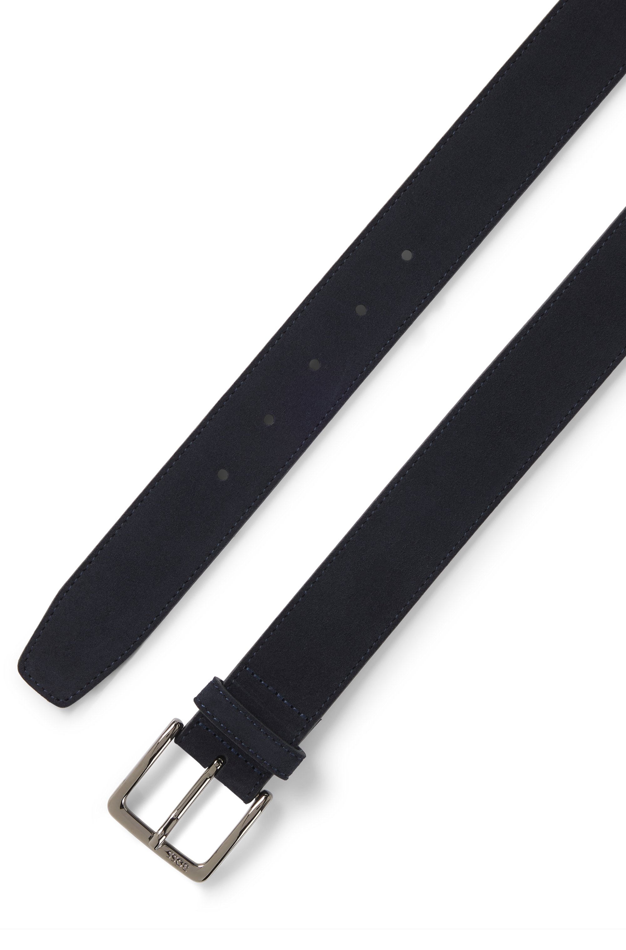 Suede belt with logo-engraved gunmetal buckle