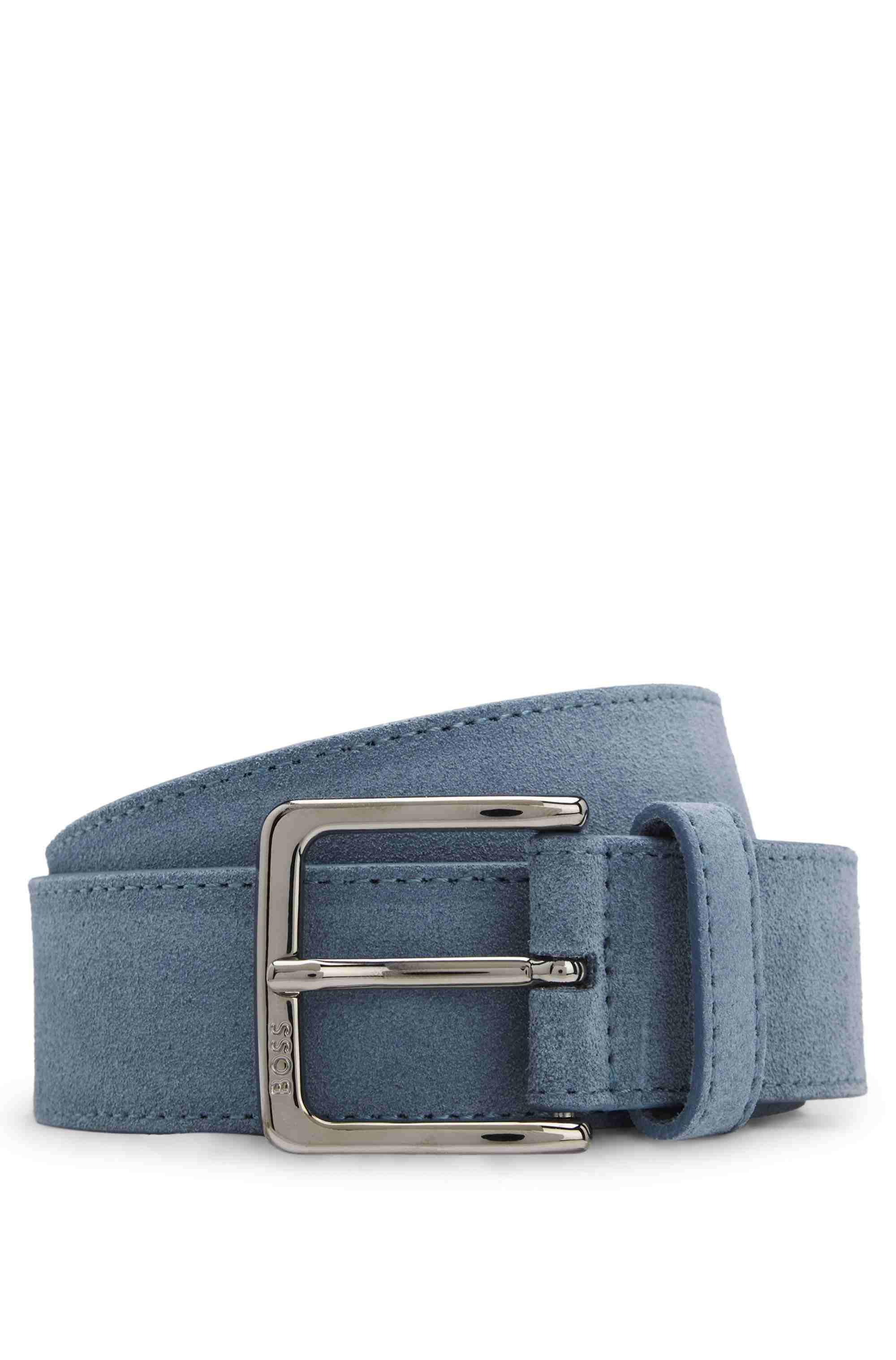 Suede belt with logo-engraved gunmetal buckle