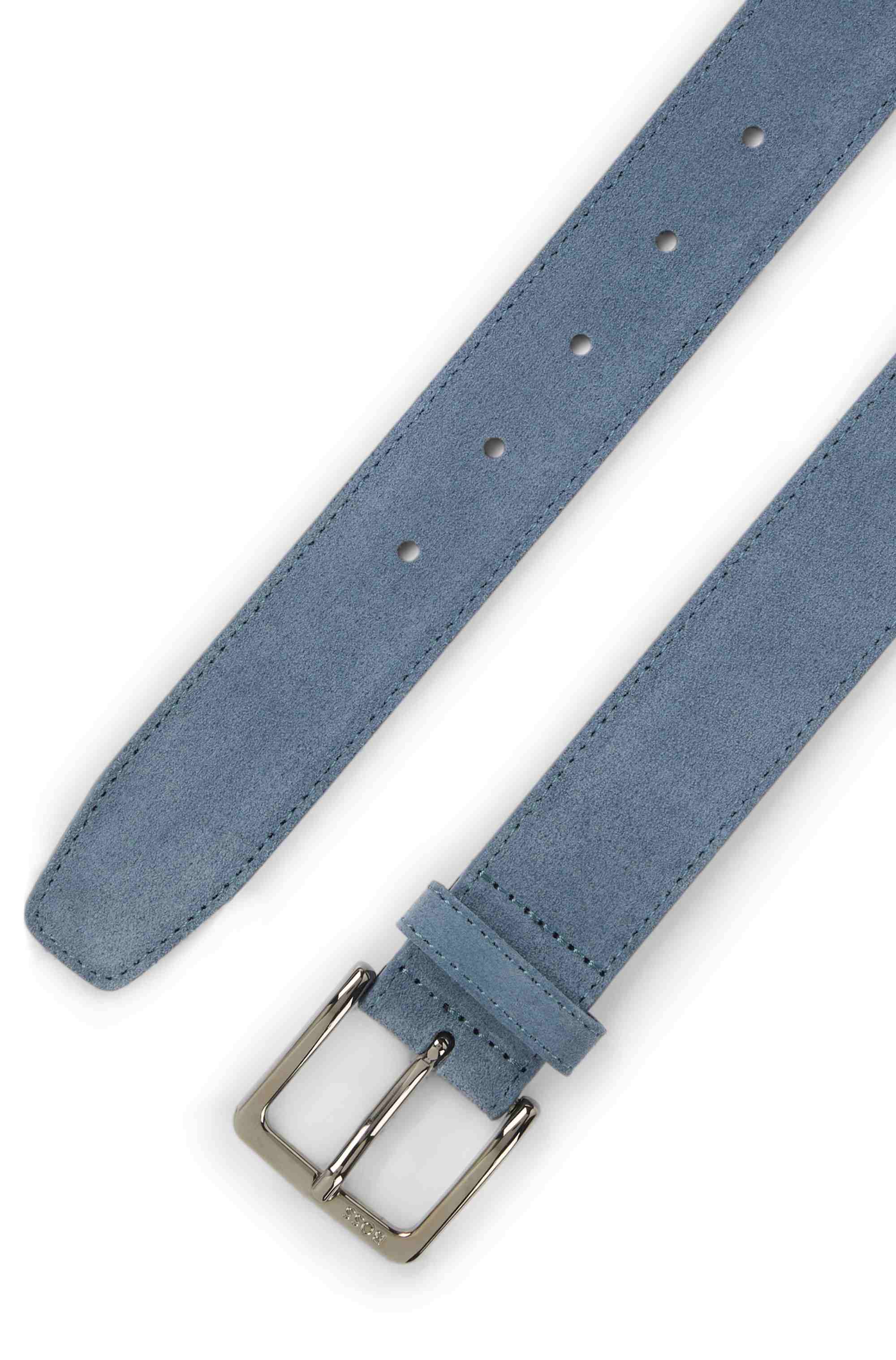 Suede belt with logo-engraved gunmetal buckle
