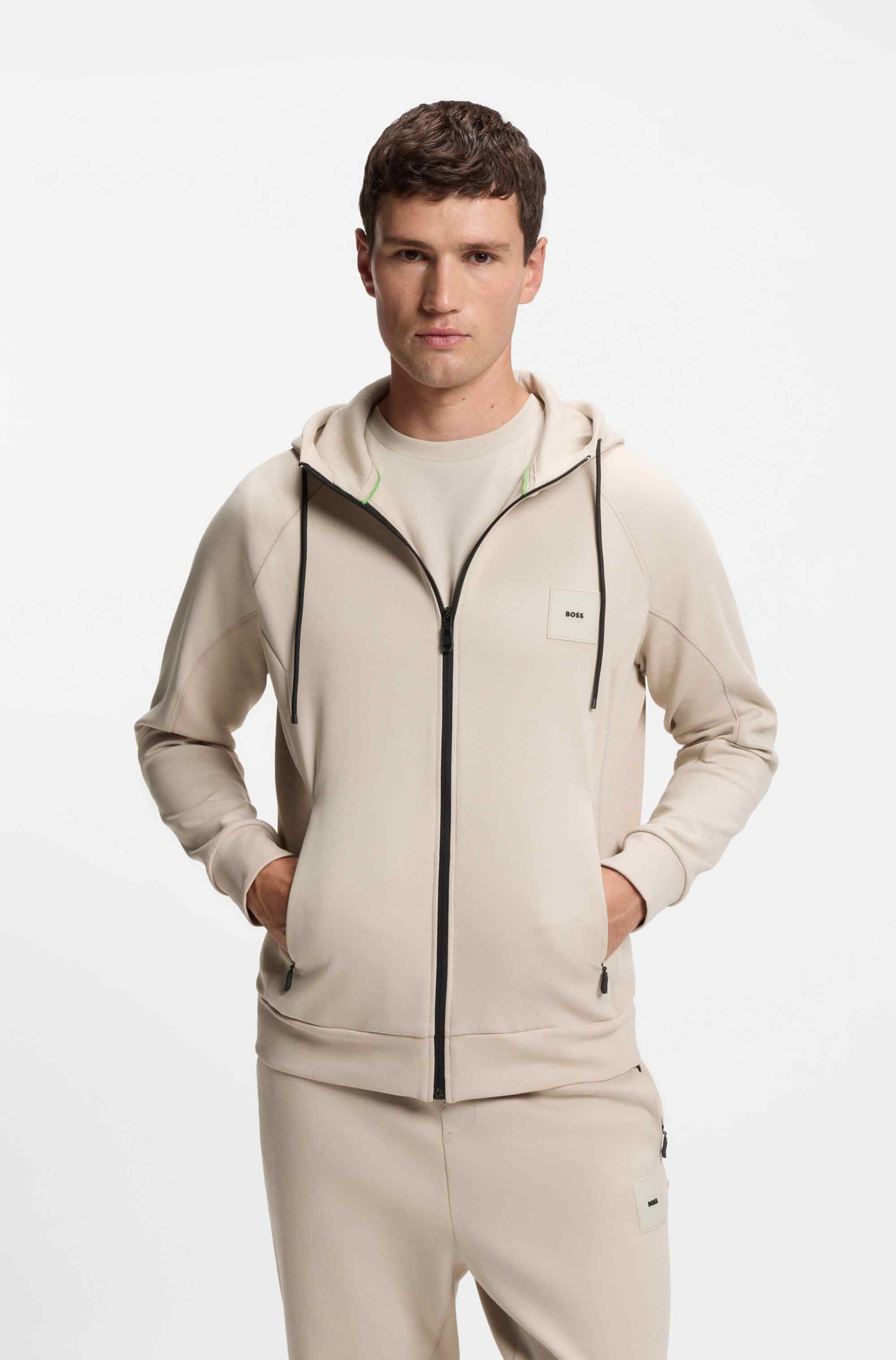 Cotton-blend zip-up hoodie with logo patch