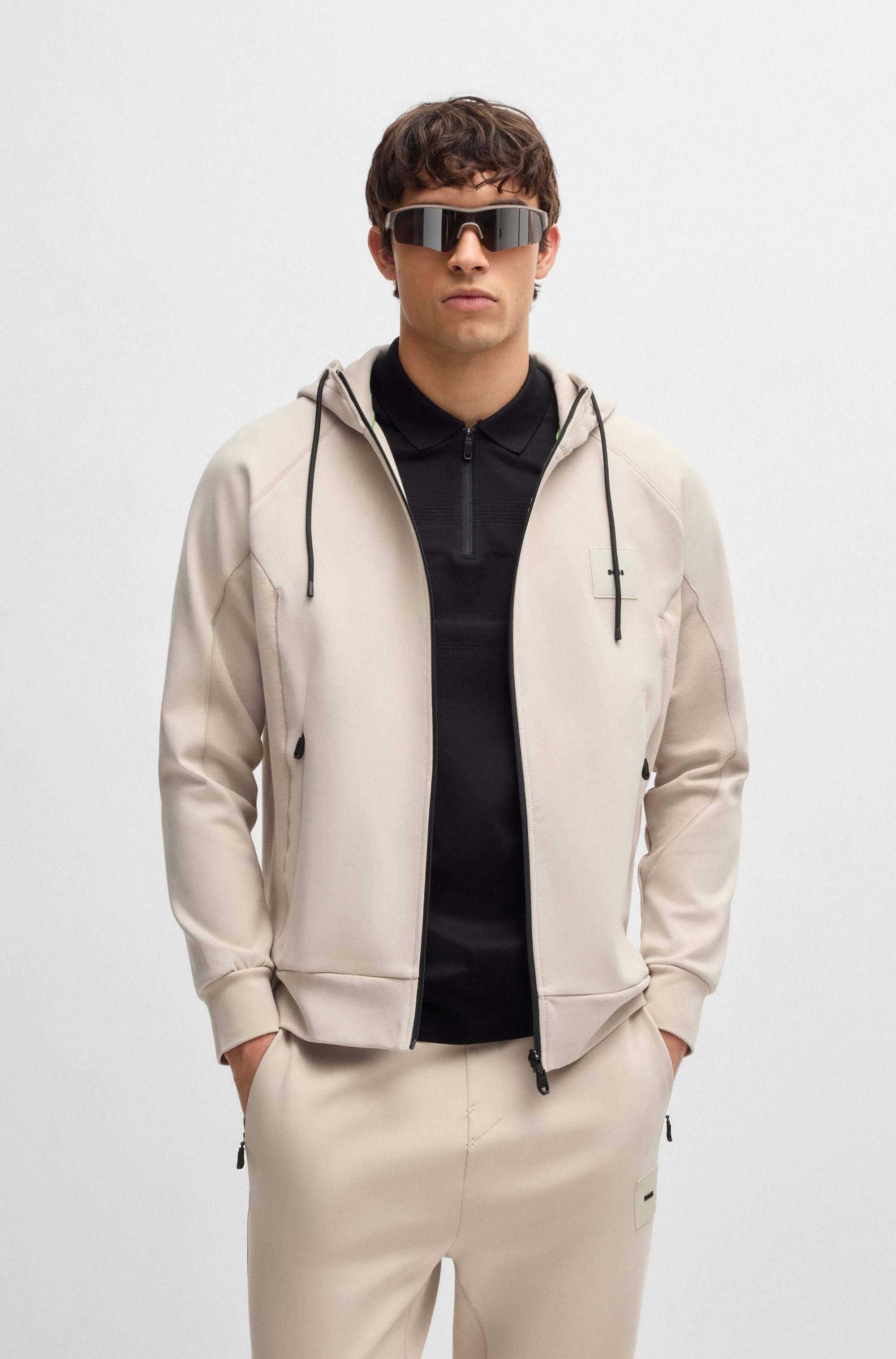 Cotton-blend zip-up hoodie with logo patch