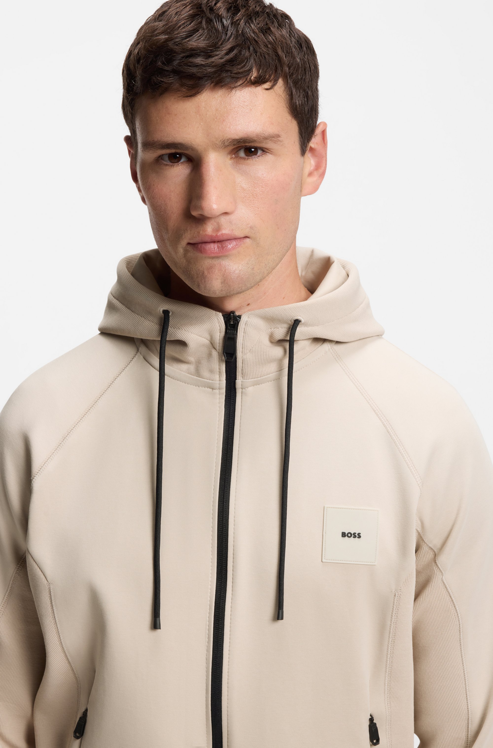 Cotton-blend zip-up hoodie with logo patch
