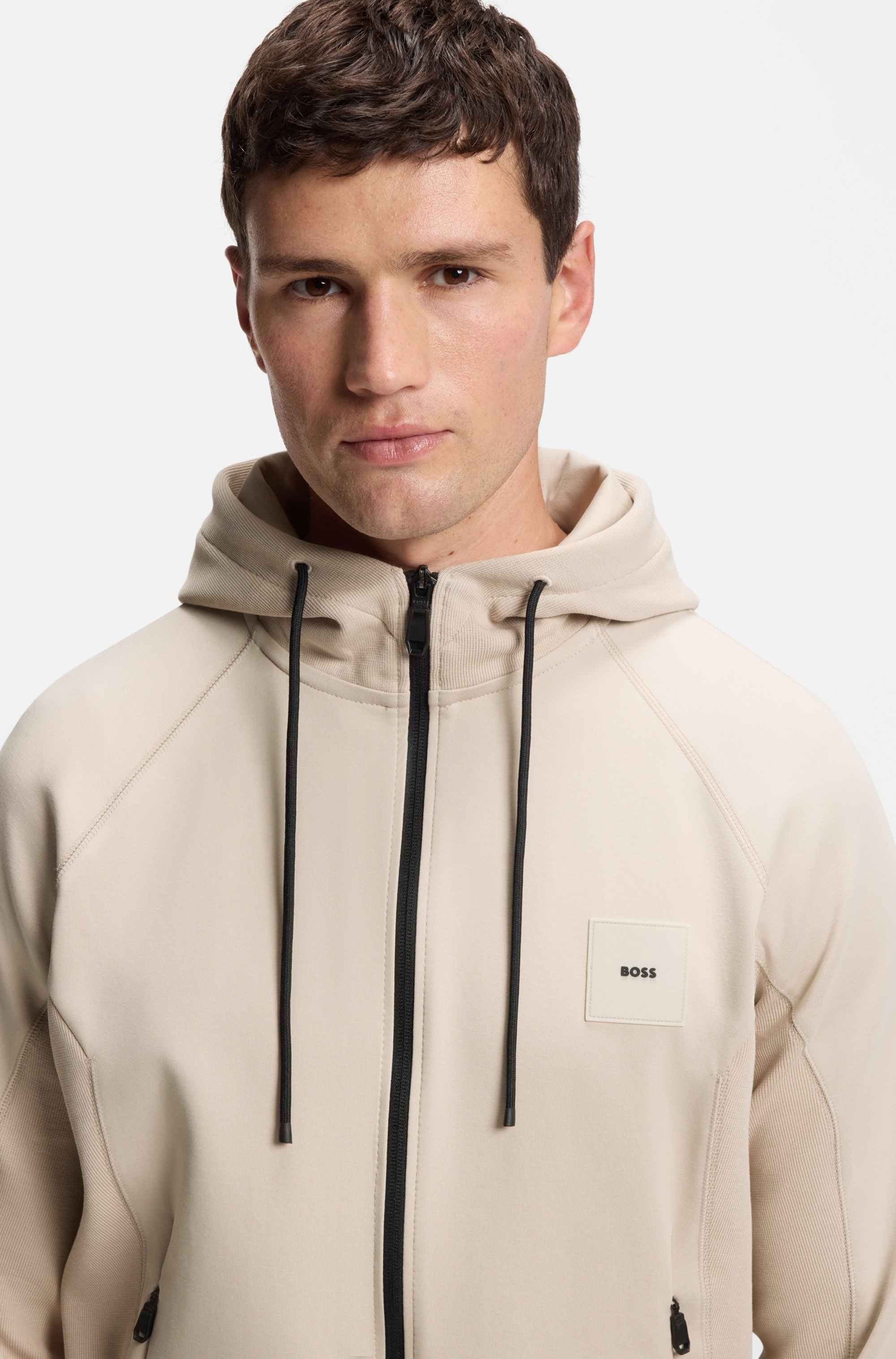Cotton-blend zip-up hoodie with logo patch
