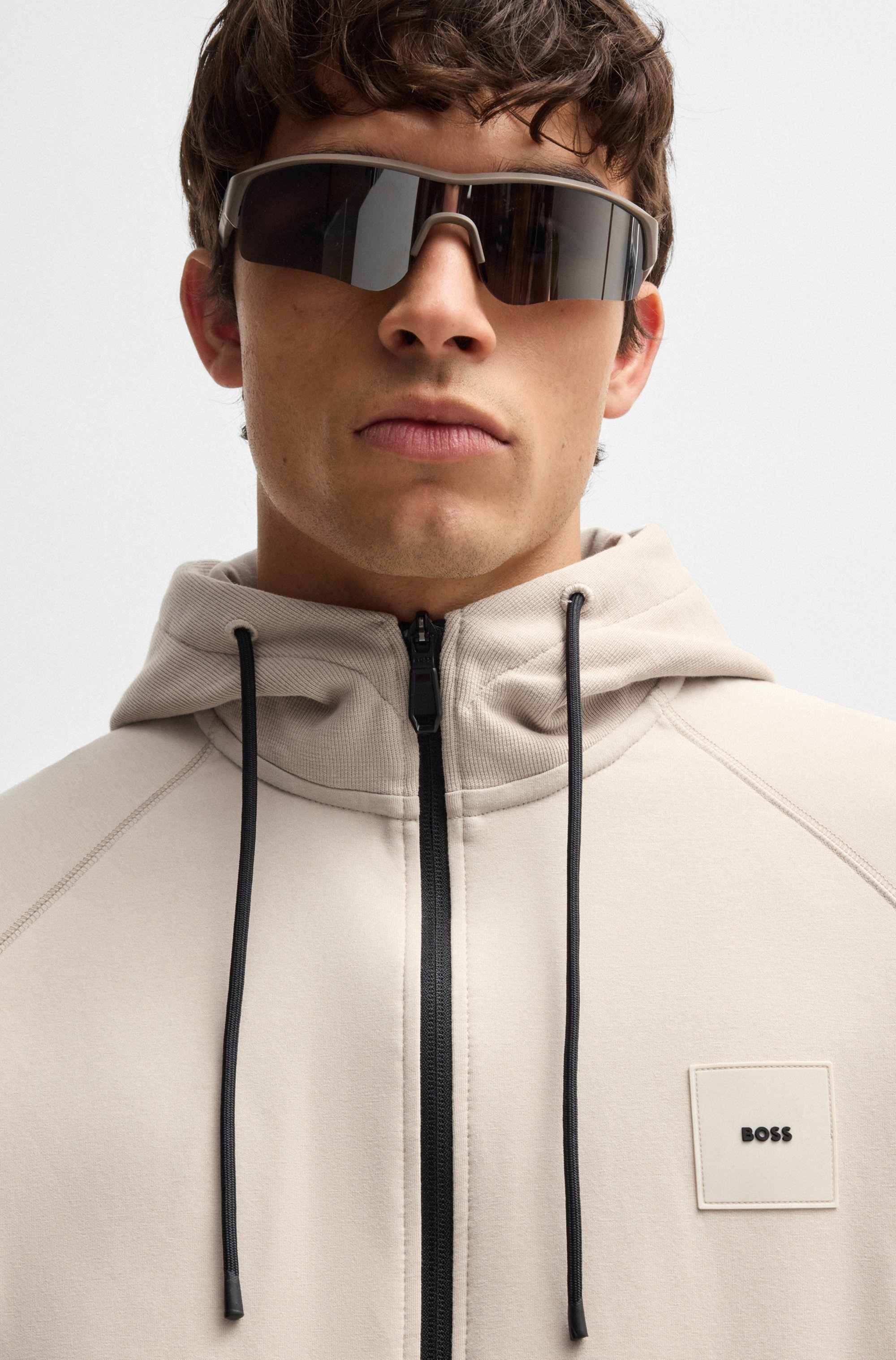 Cotton-blend zip-up hoodie with logo patch