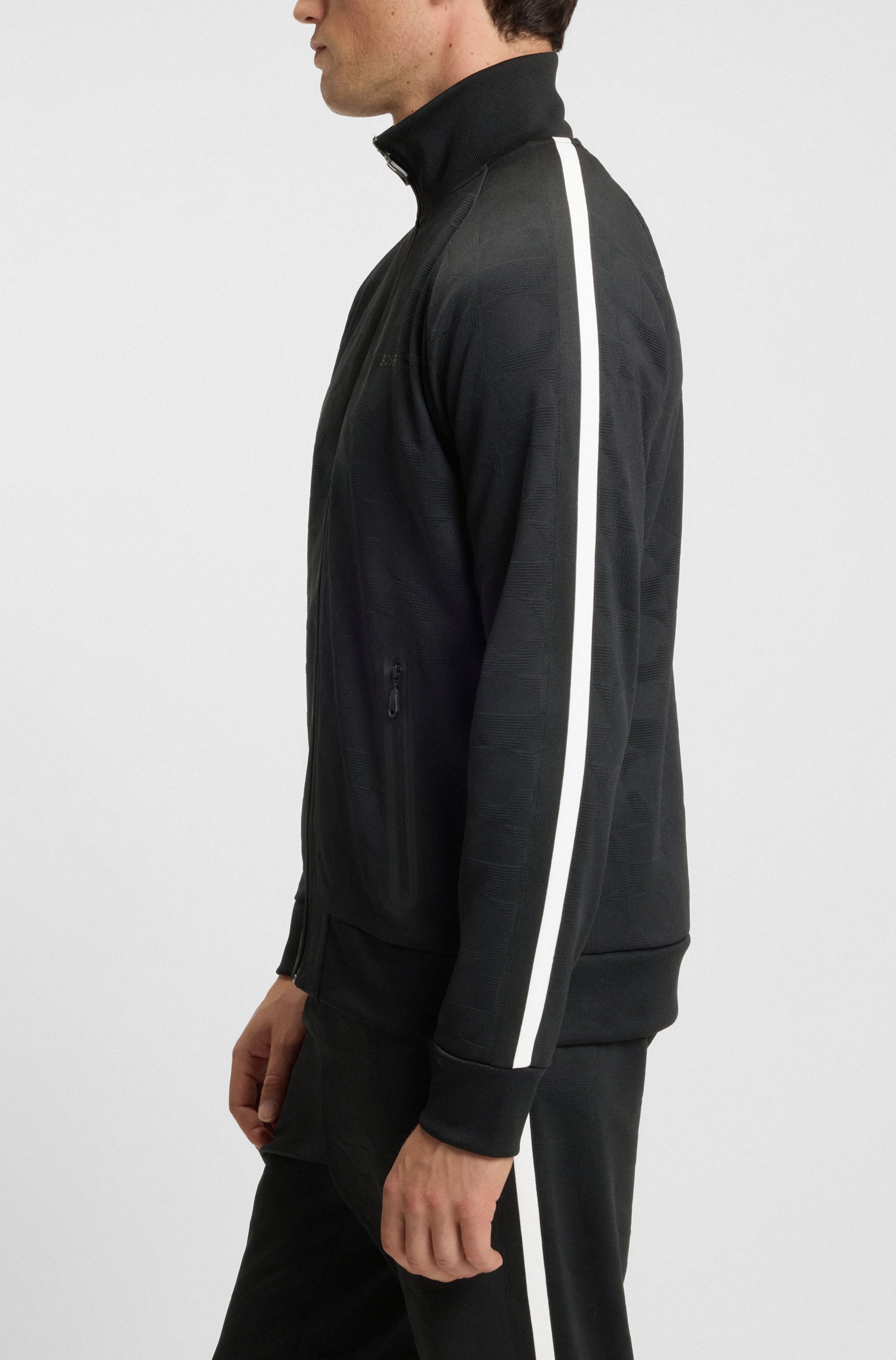 Circle-jacquard zip-up sweatshirt with side stripes