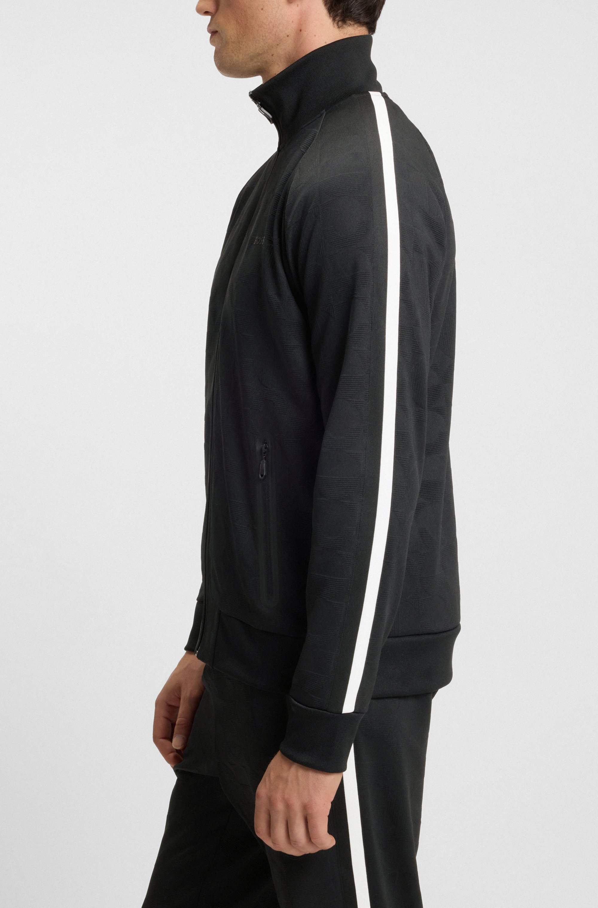 Circle-jacquard zip-up sweatshirt with side stripes