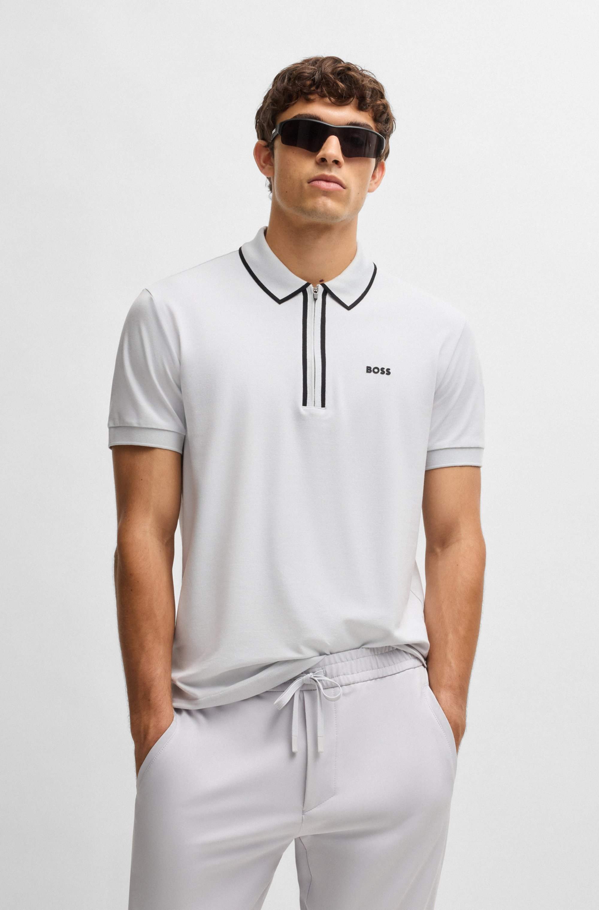 Stretch-cotton polo shirt with contrast stripes
