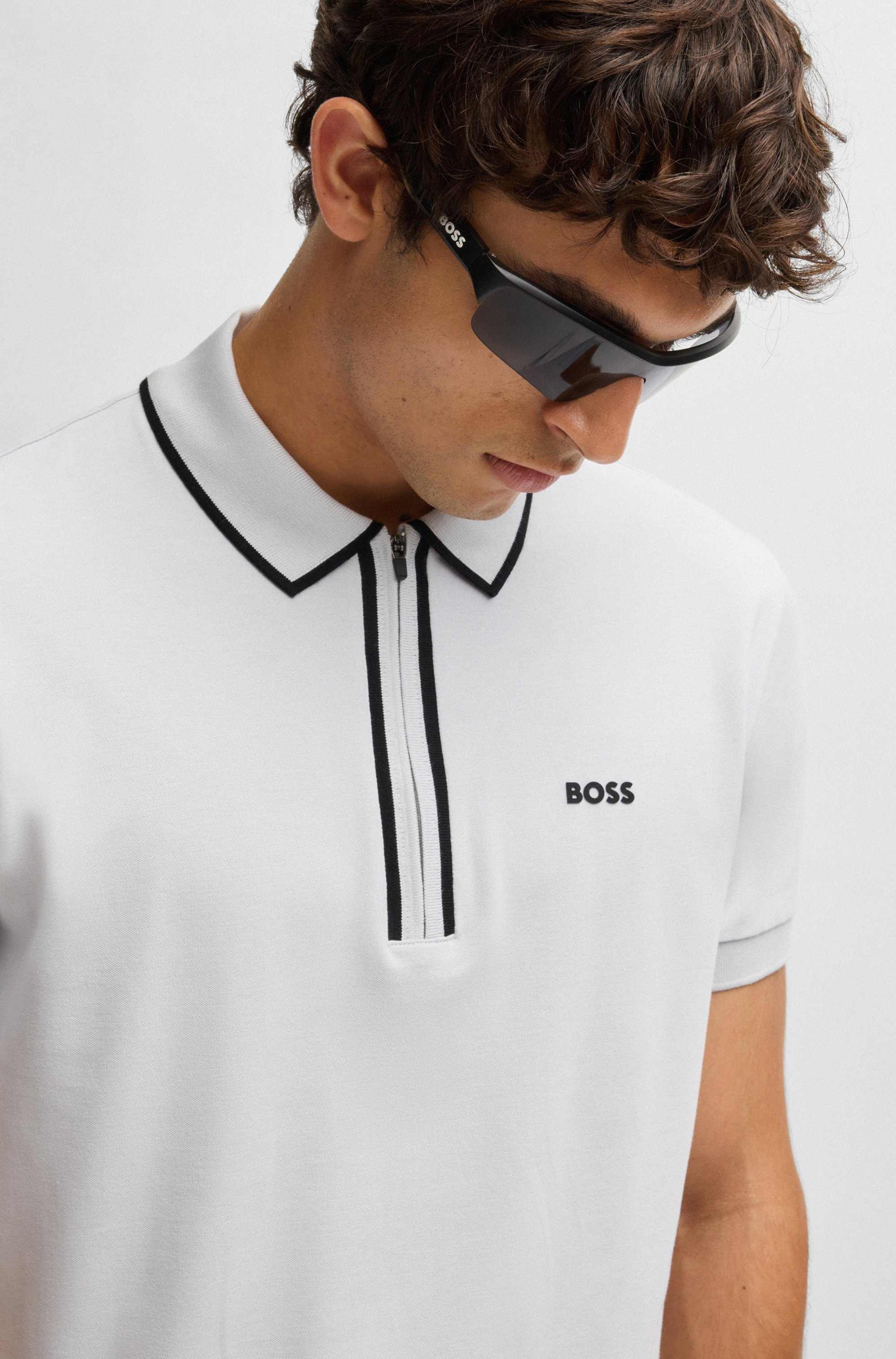 Stretch-cotton polo shirt with contrast stripes