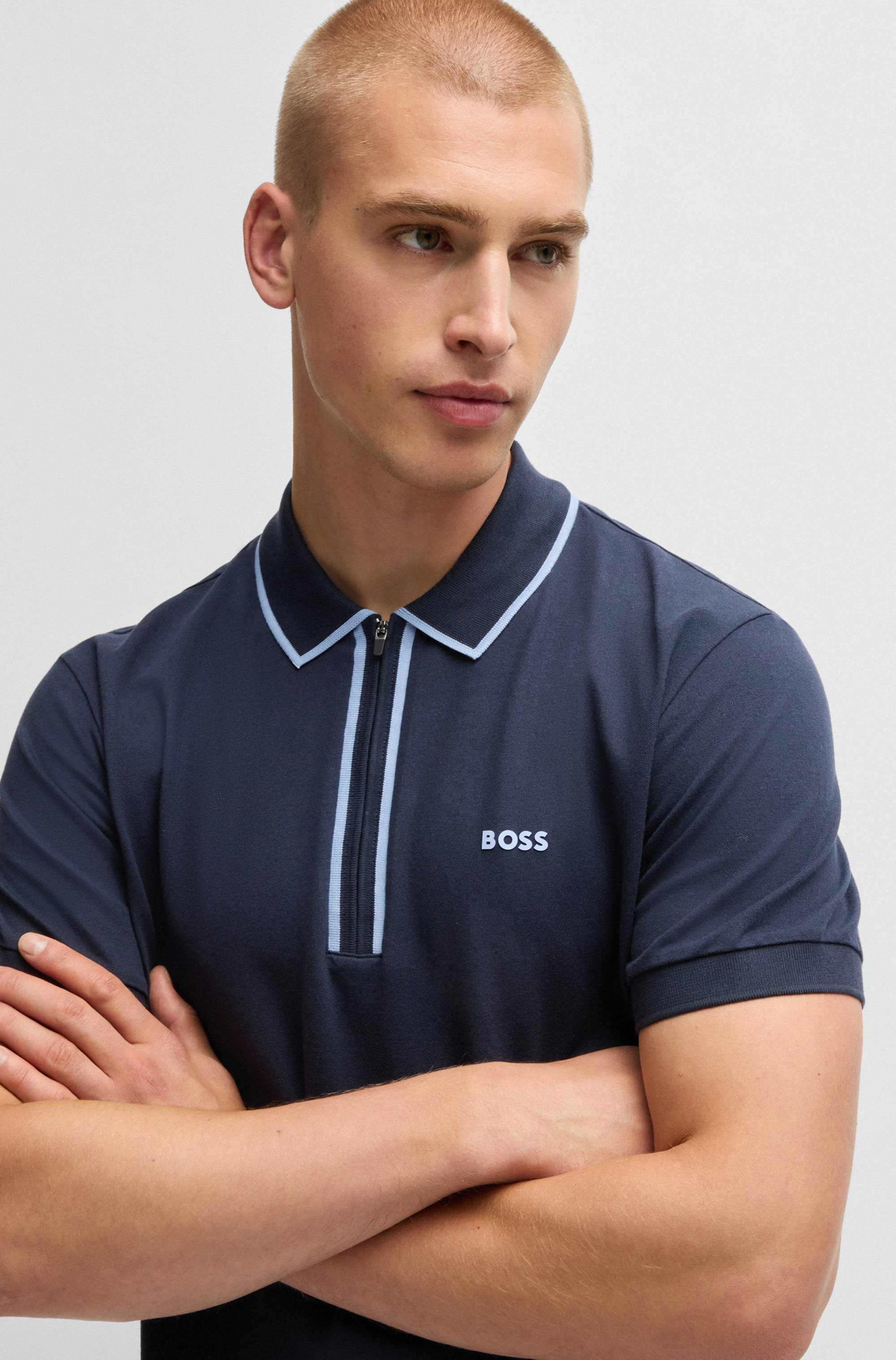 Stretch-cotton polo shirt with contrast stripes