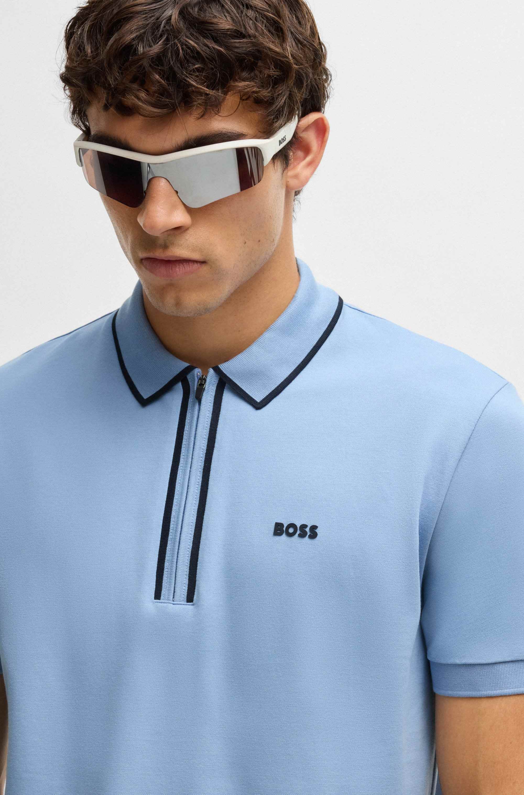 Stretch-cotton polo shirt with contrast stripes