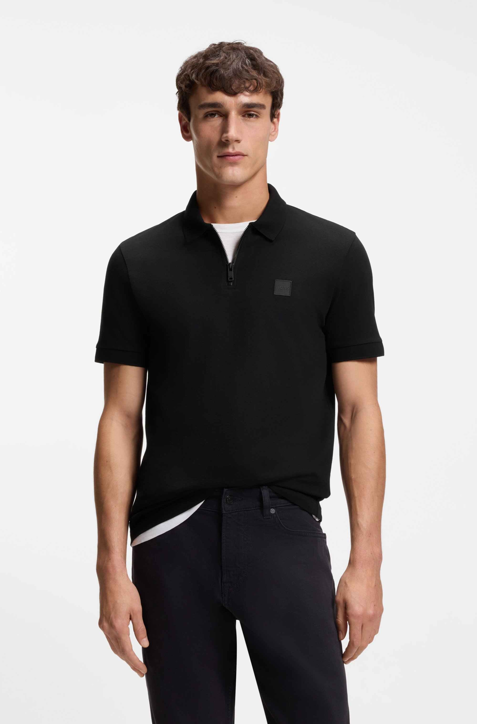 Stretch-cotton slim-fit polo shirt with logo patch