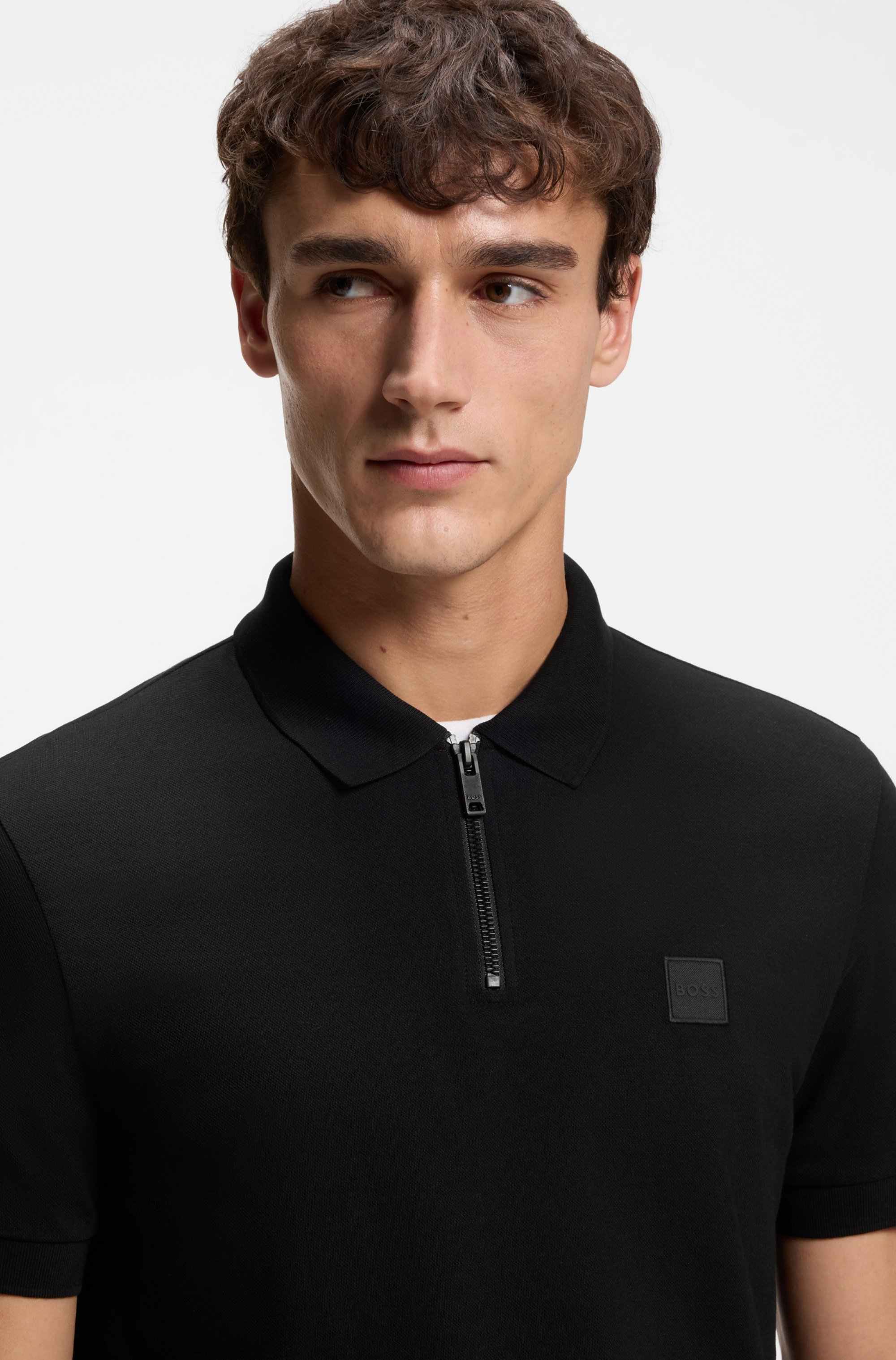 Stretch-cotton slim-fit polo shirt with logo patch