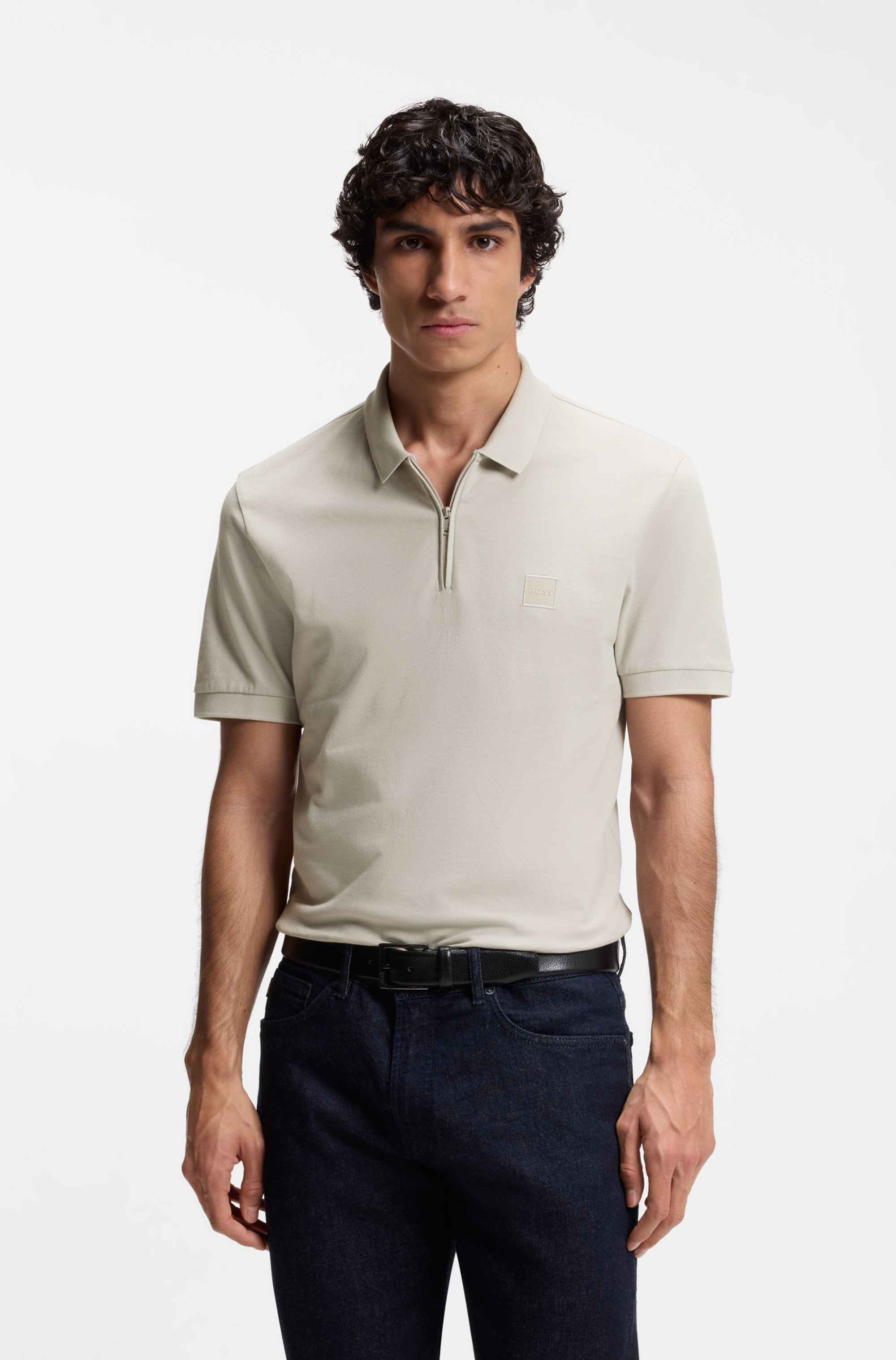 Stretch-cotton slim-fit polo shirt with logo patch