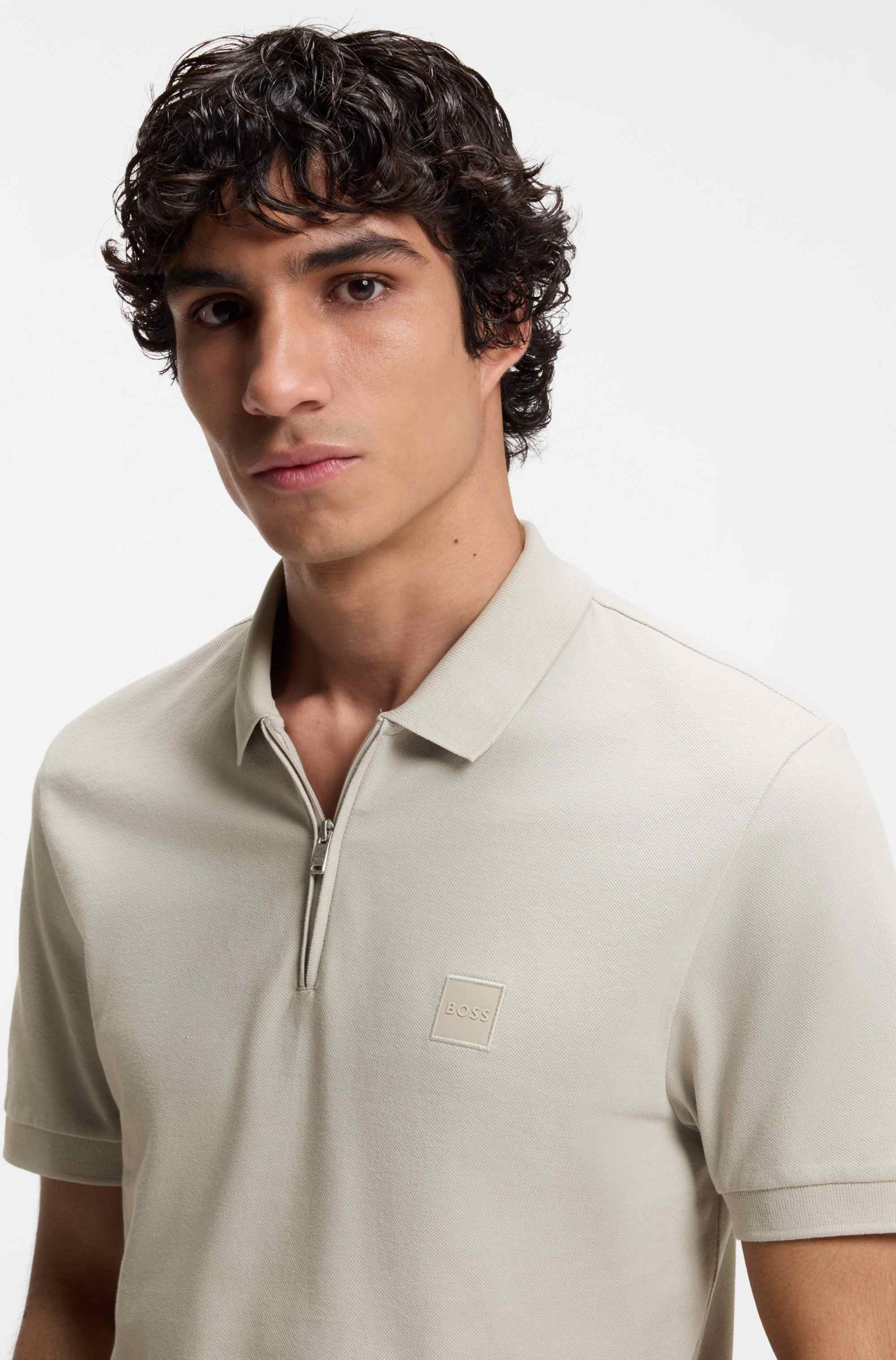 Stretch-cotton slim-fit polo shirt with logo patch