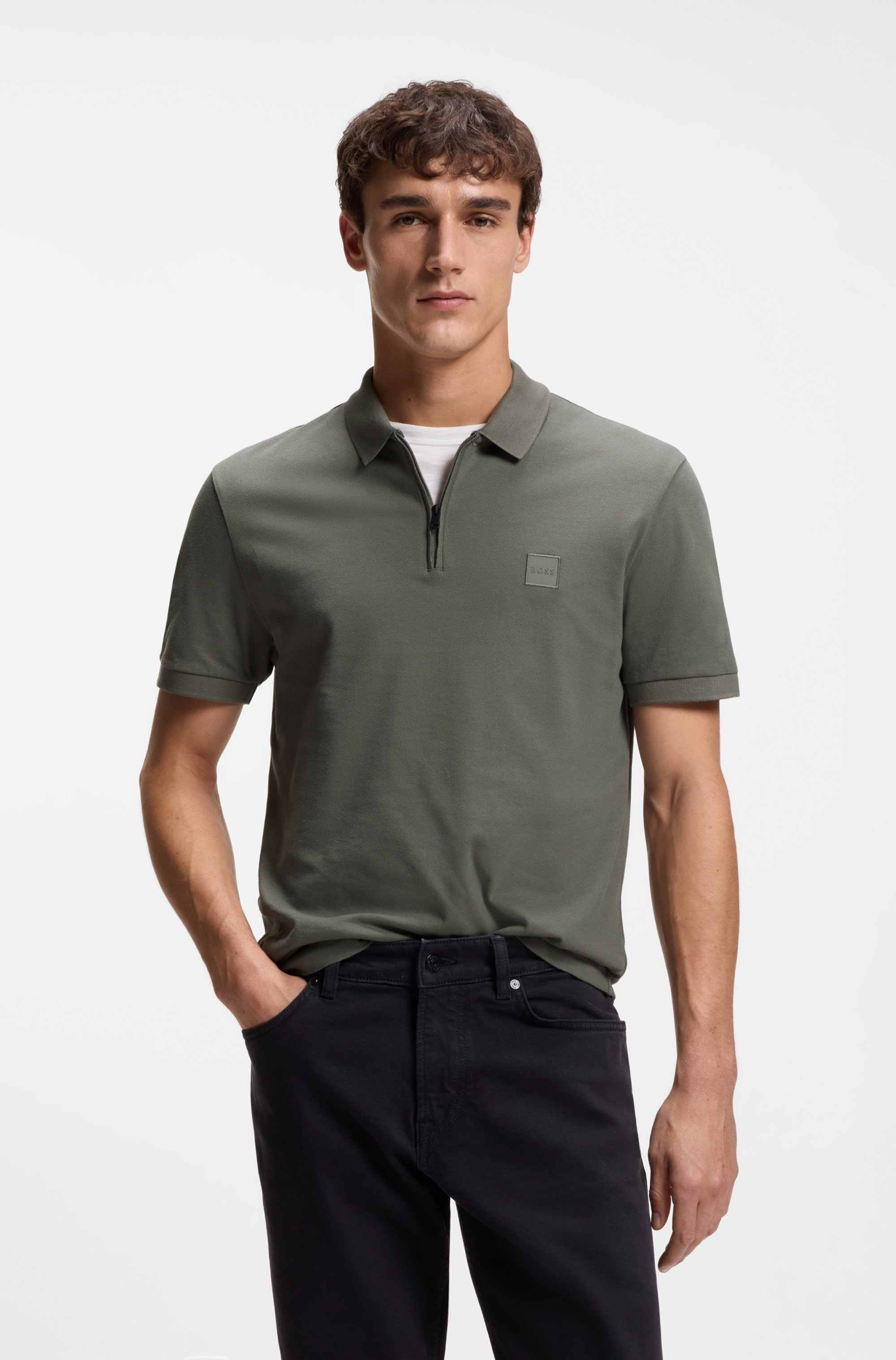 Stretch-cotton slim-fit polo shirt with logo patch