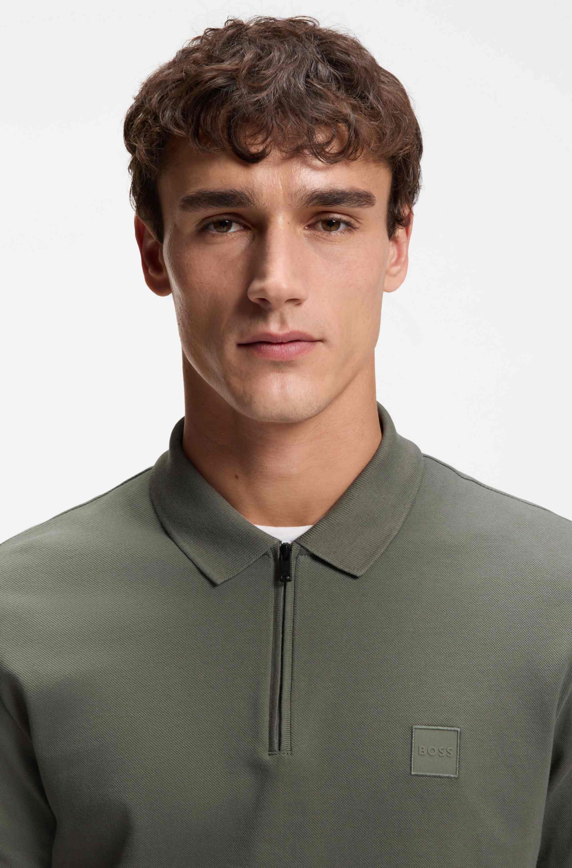 Stretch-cotton slim-fit polo shirt with logo patch