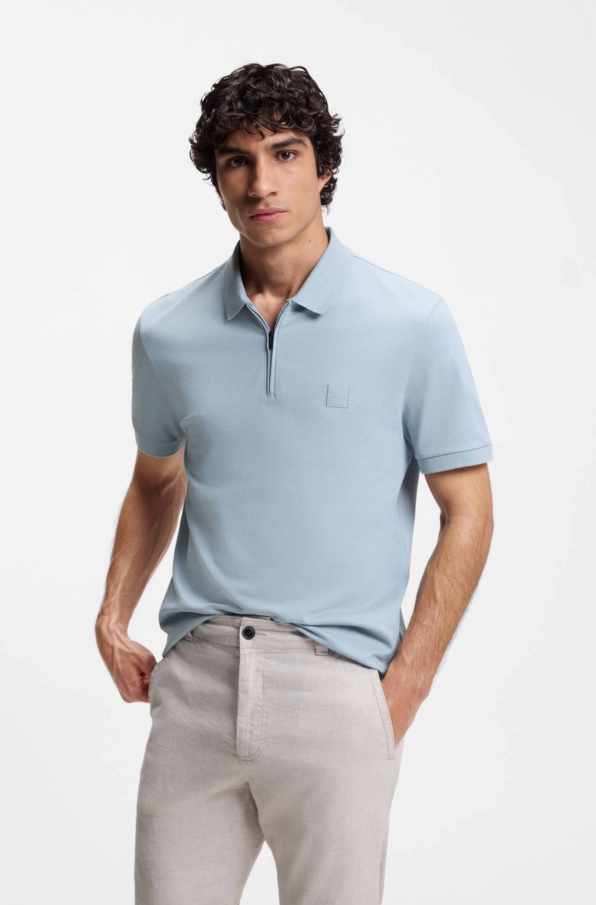 Stretch-cotton slim-fit polo shirt with logo patch