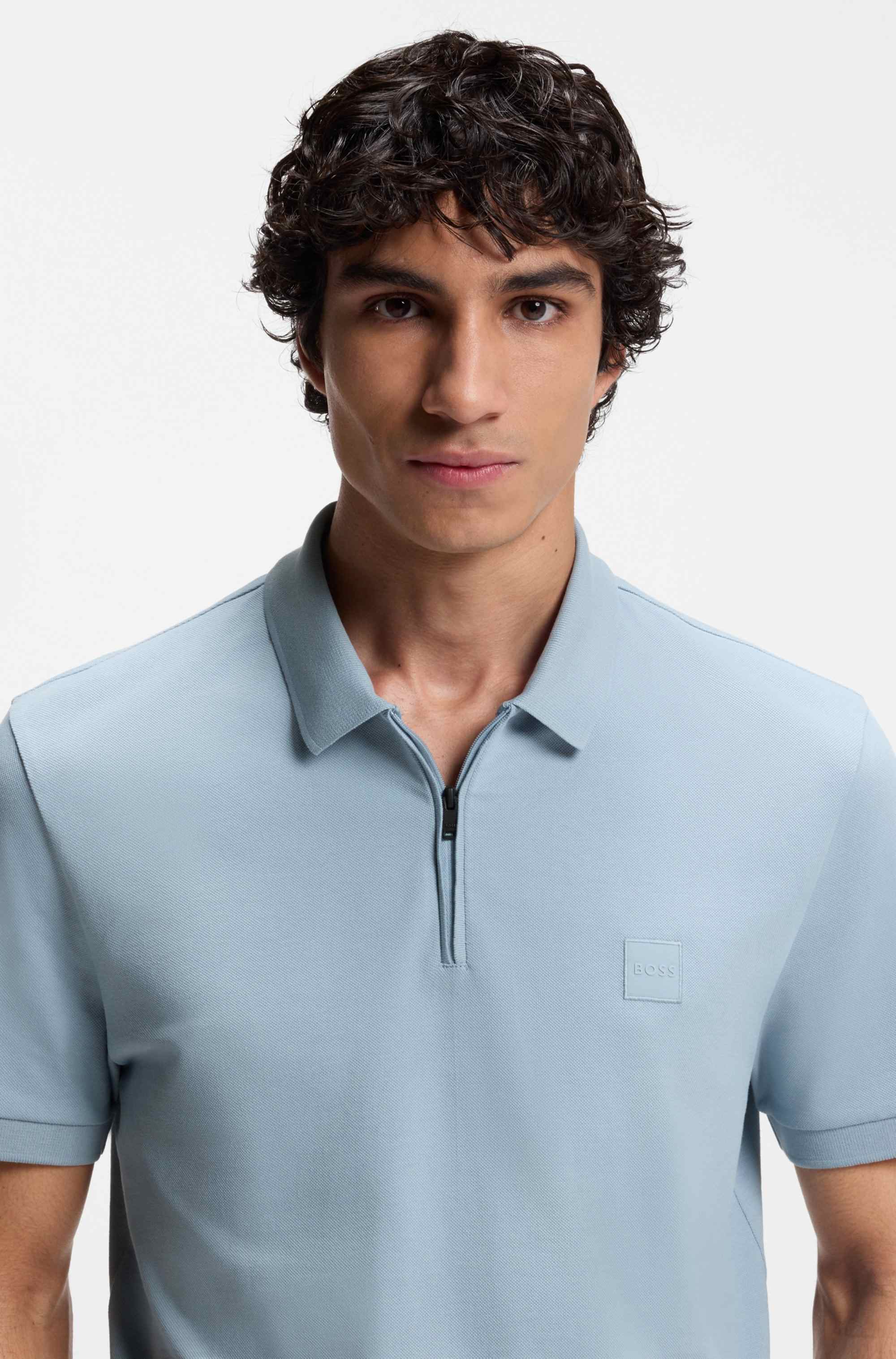 Stretch-cotton slim-fit polo shirt with logo patch