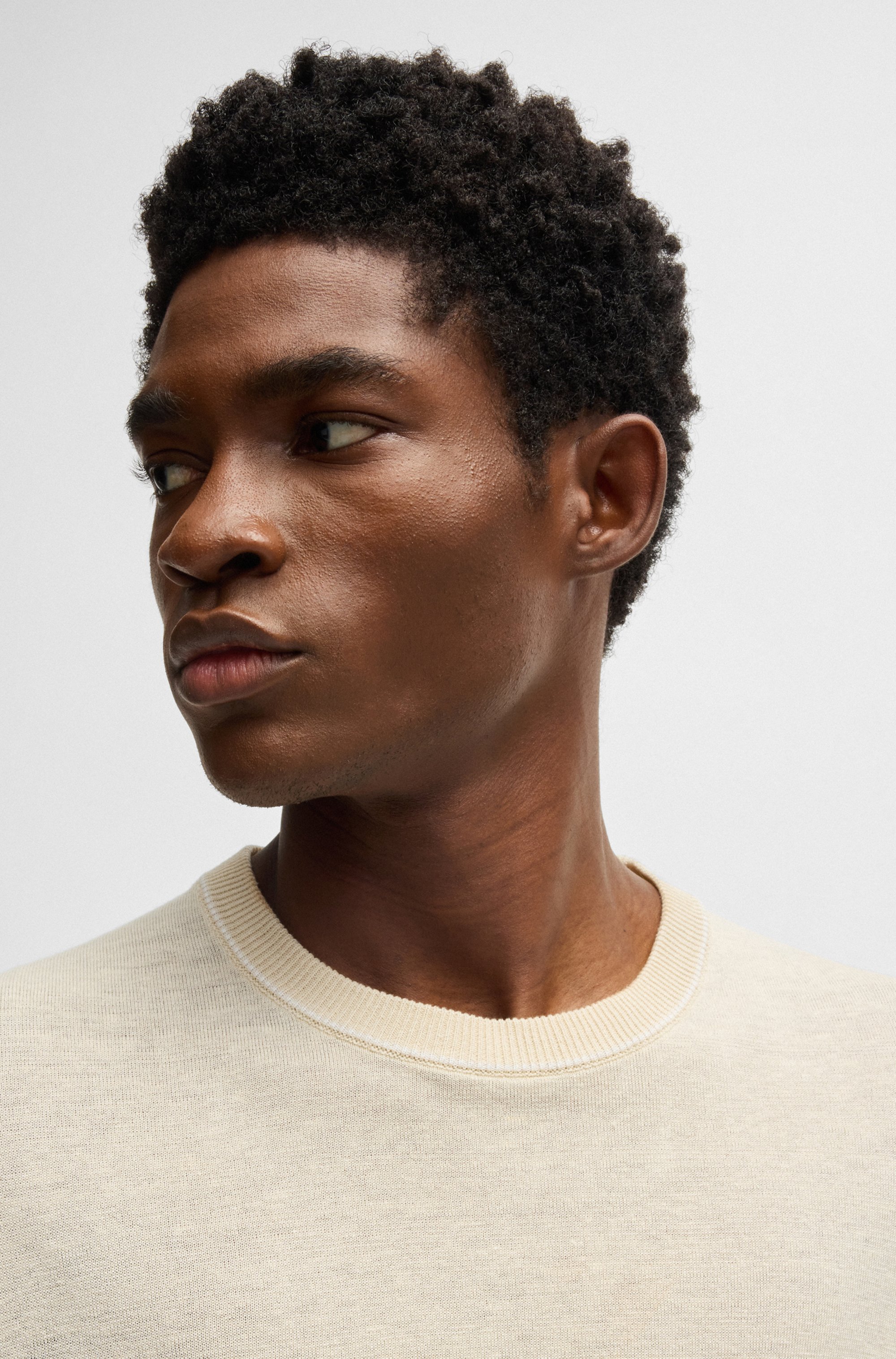 Linen-blend knit sweatshirt with tipping