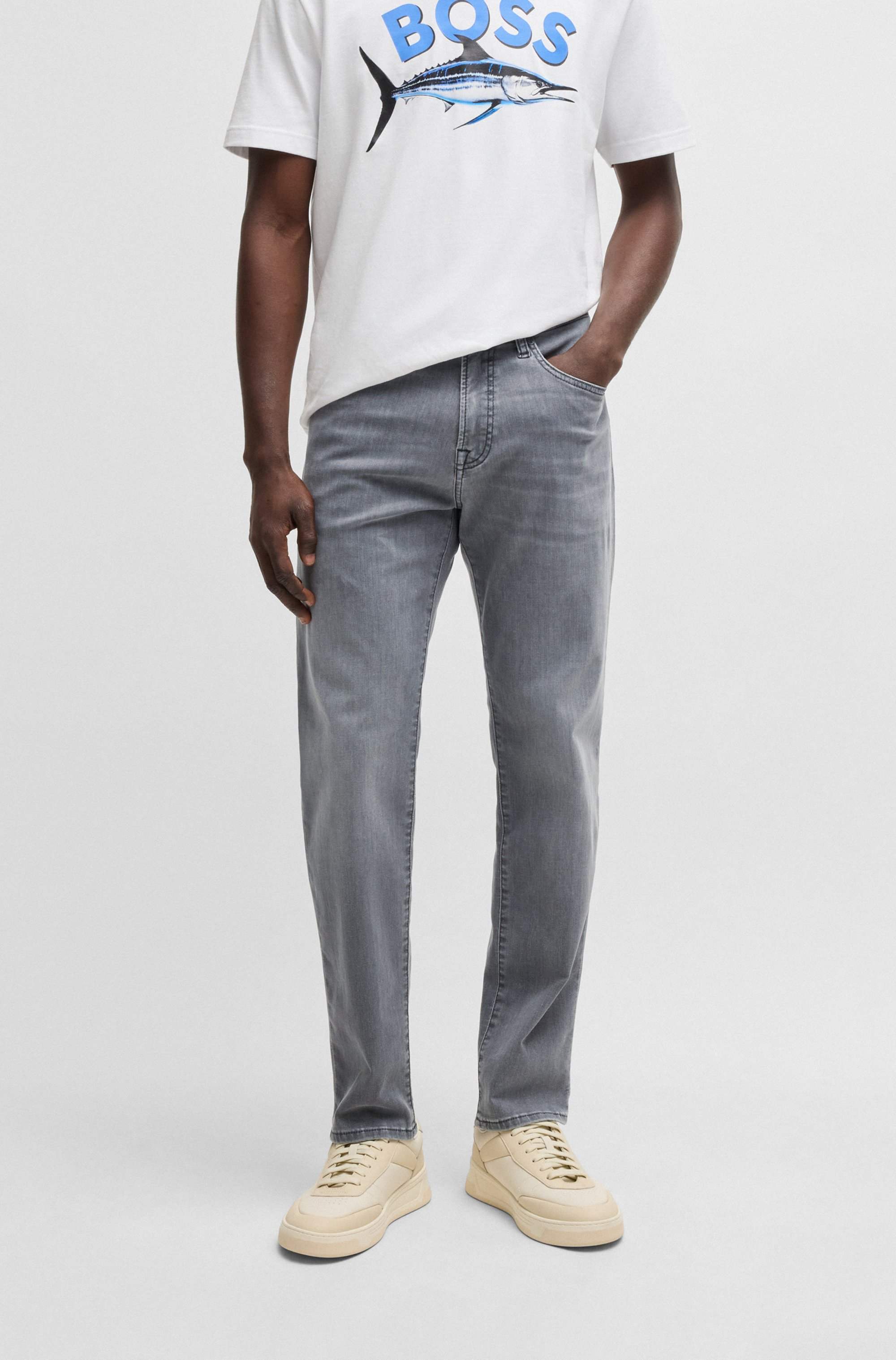 Maine regular-fit jeans in grey soft-motion denim