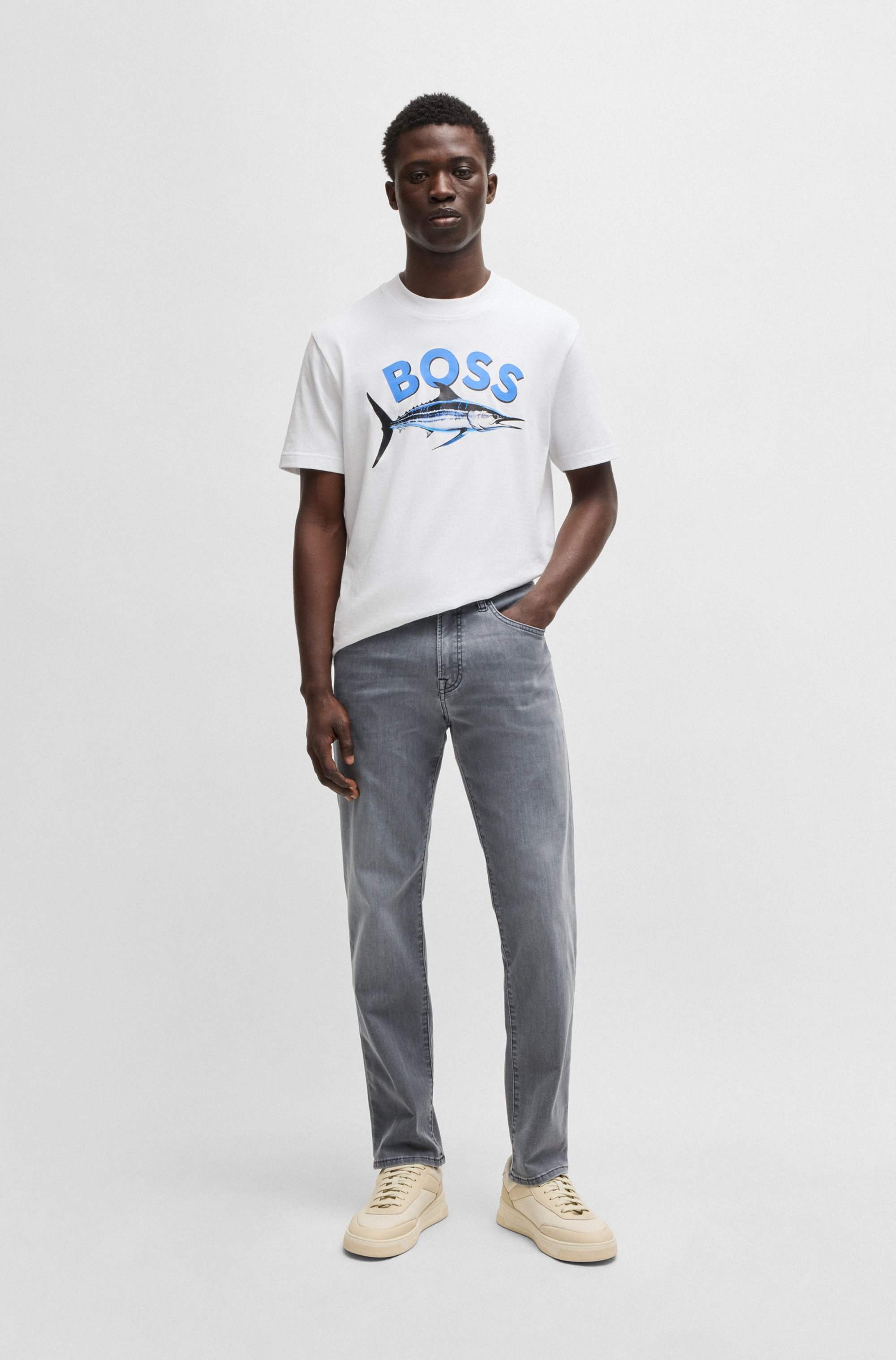 Maine regular-fit jeans in grey soft-motion denim