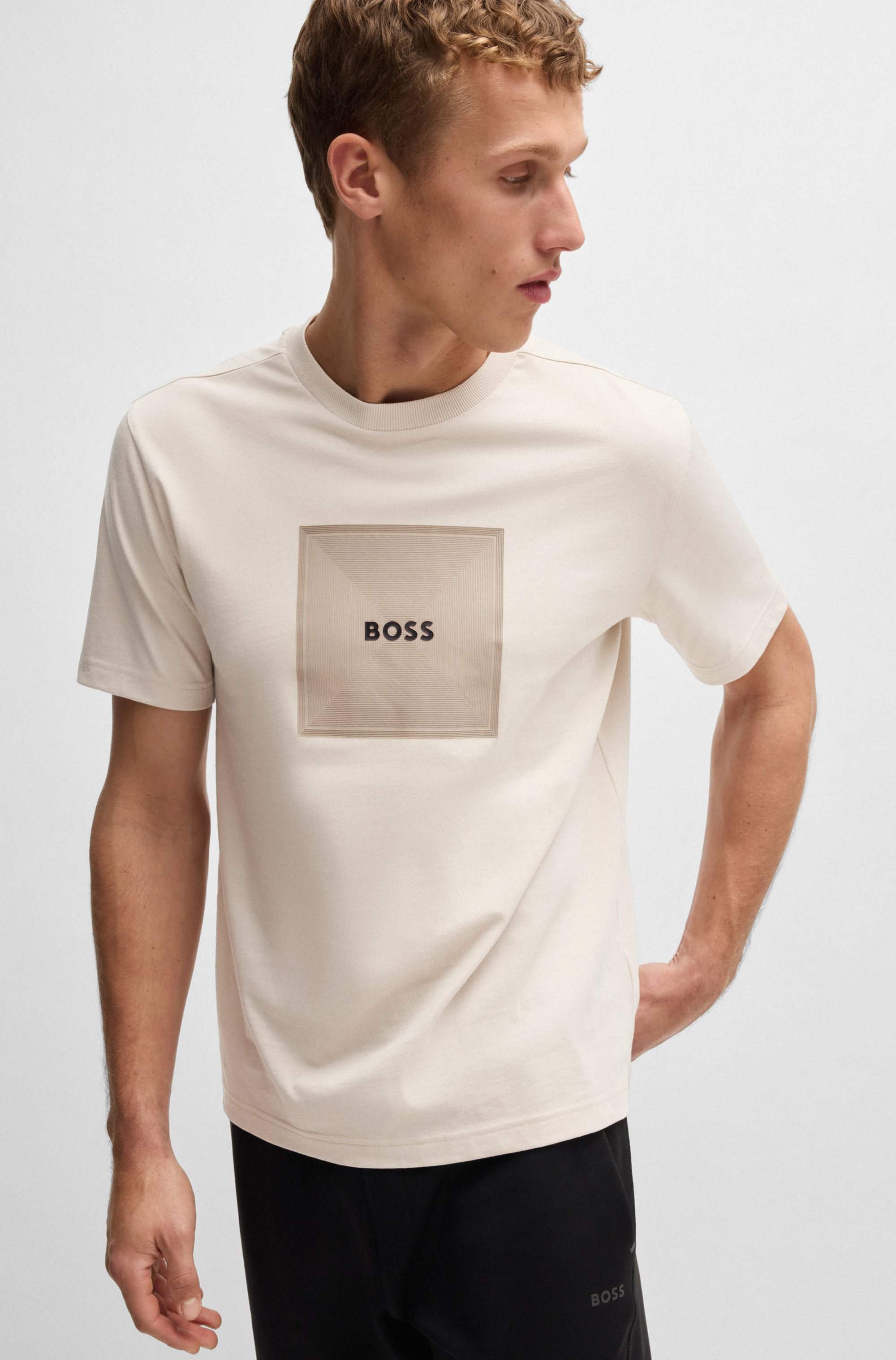 Cotton-jersey T-shirt with fineline logo artwork
