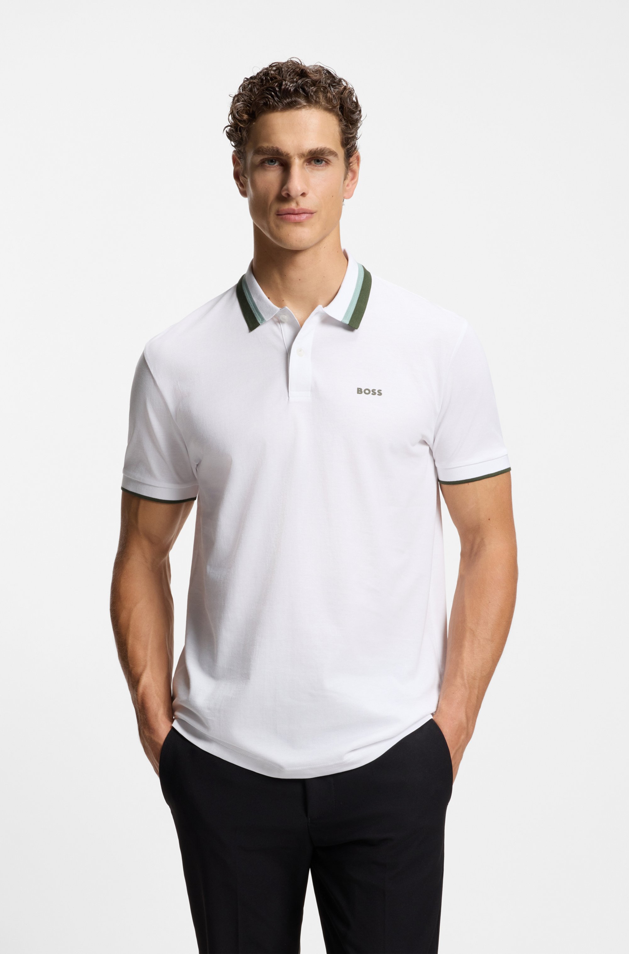 Paddy polo shirt in cotton piqué with striped collar
