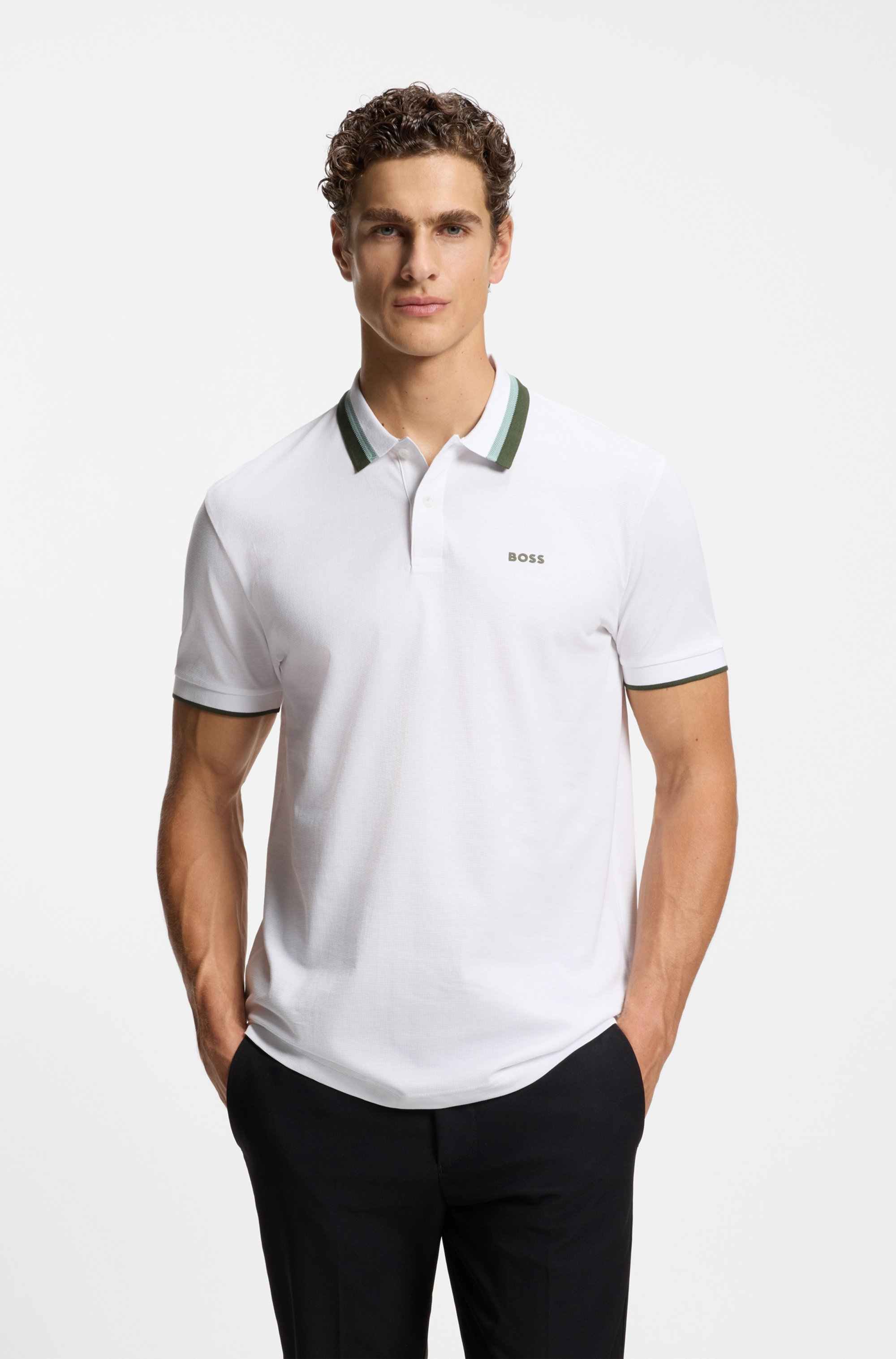 Paddy polo shirt in cotton piqué with striped collar