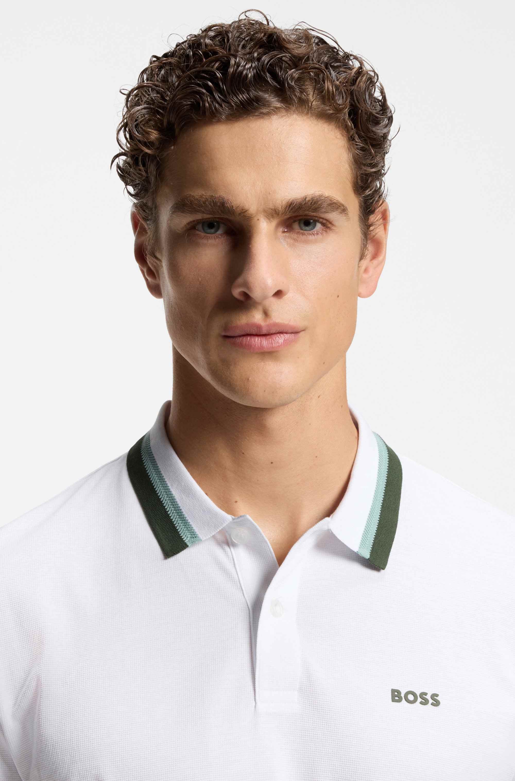 Paddy polo shirt in cotton piqué with striped collar