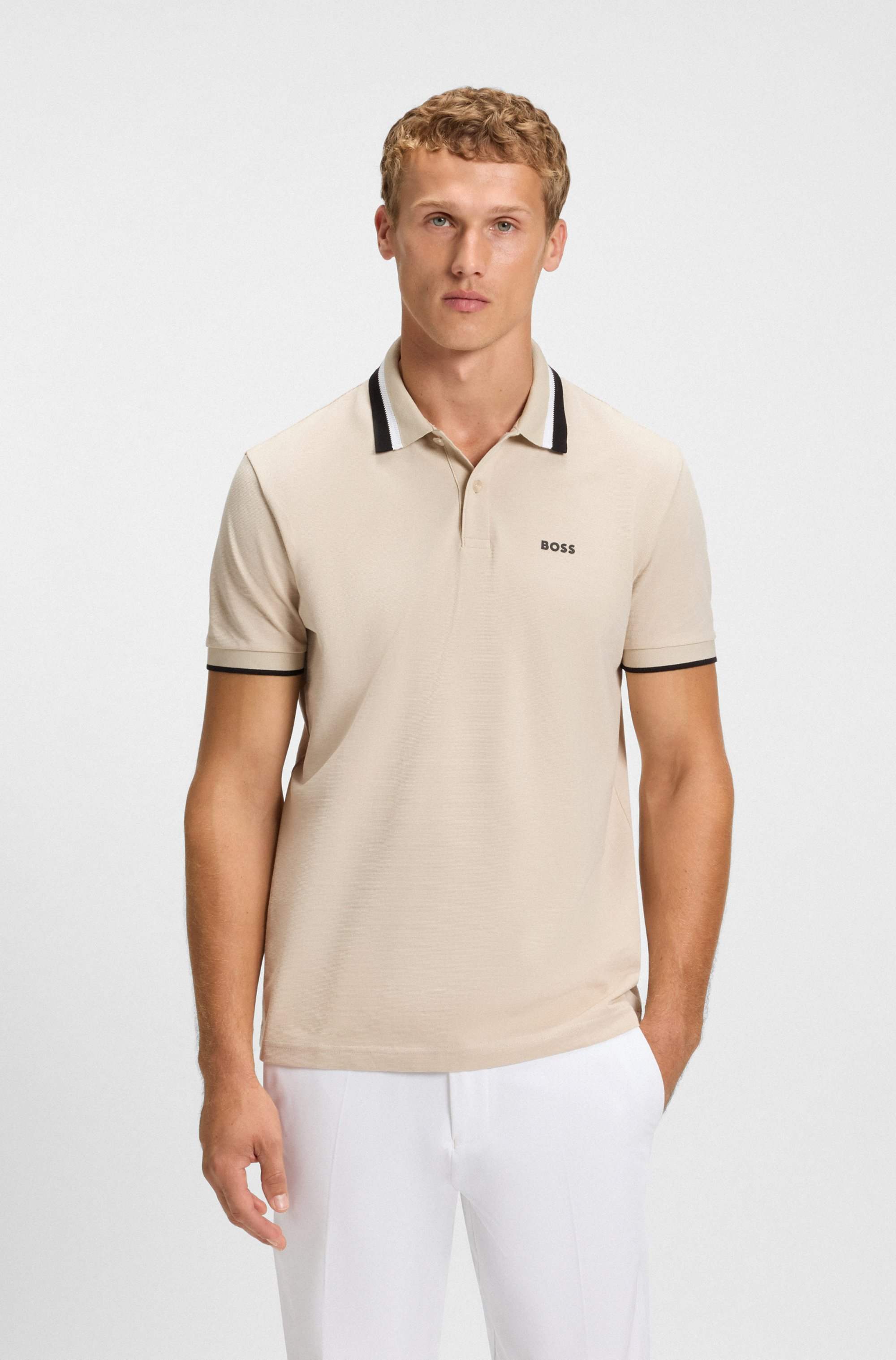 Paddy polo shirt in cotton piqué with striped collar