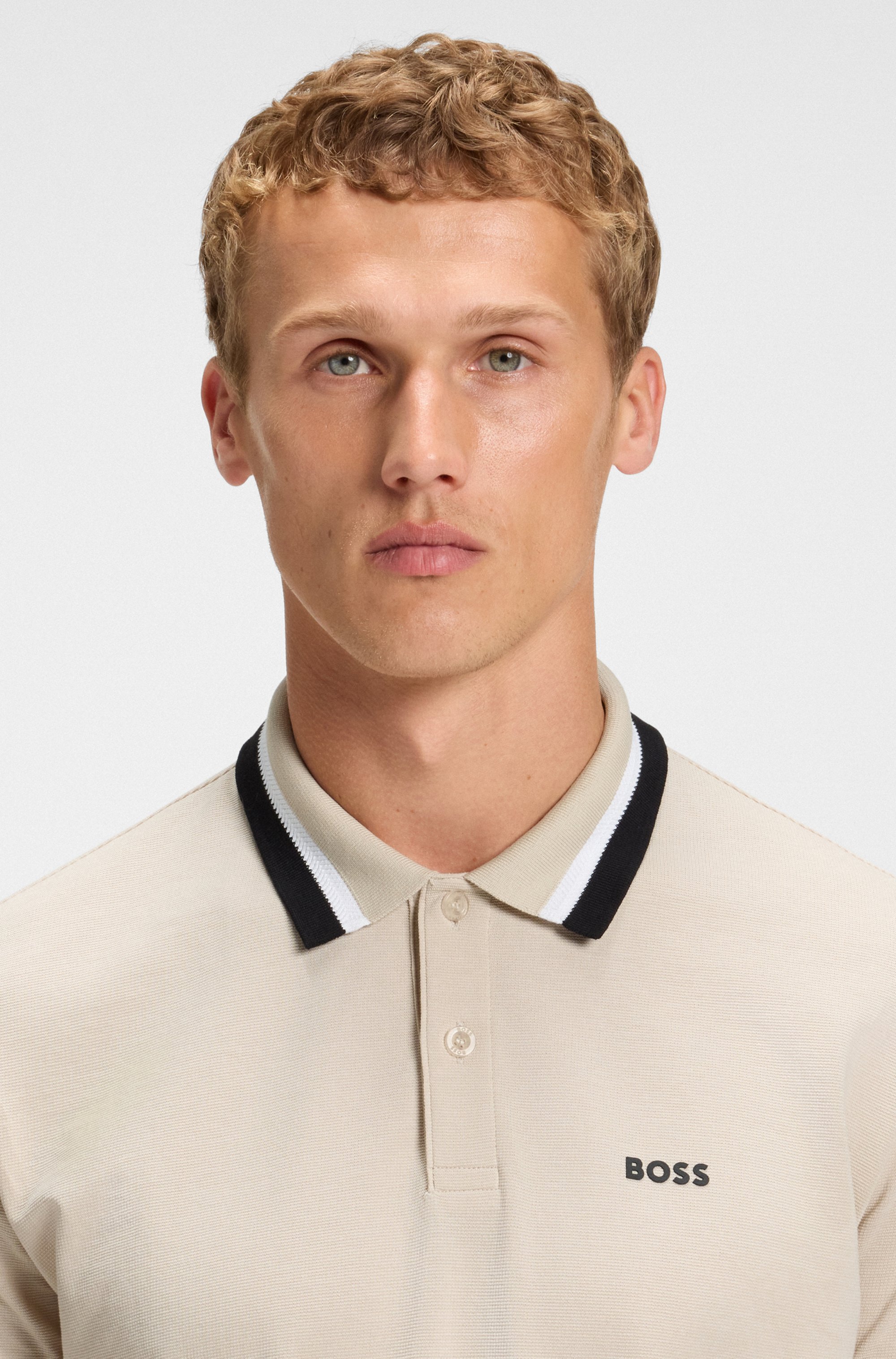 Paddy polo shirt in cotton piqué with striped collar