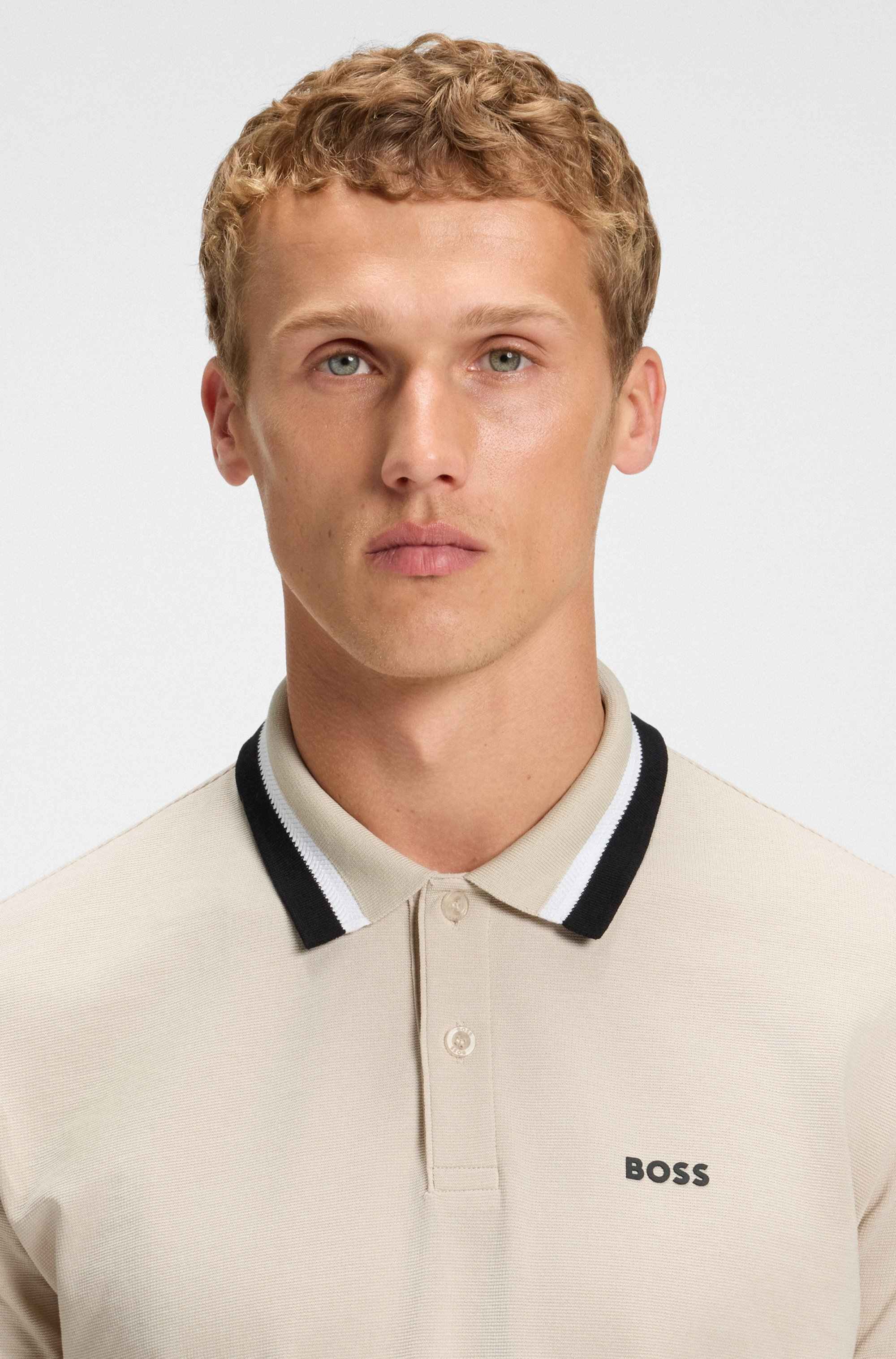 Paddy polo shirt in cotton piqué with striped collar