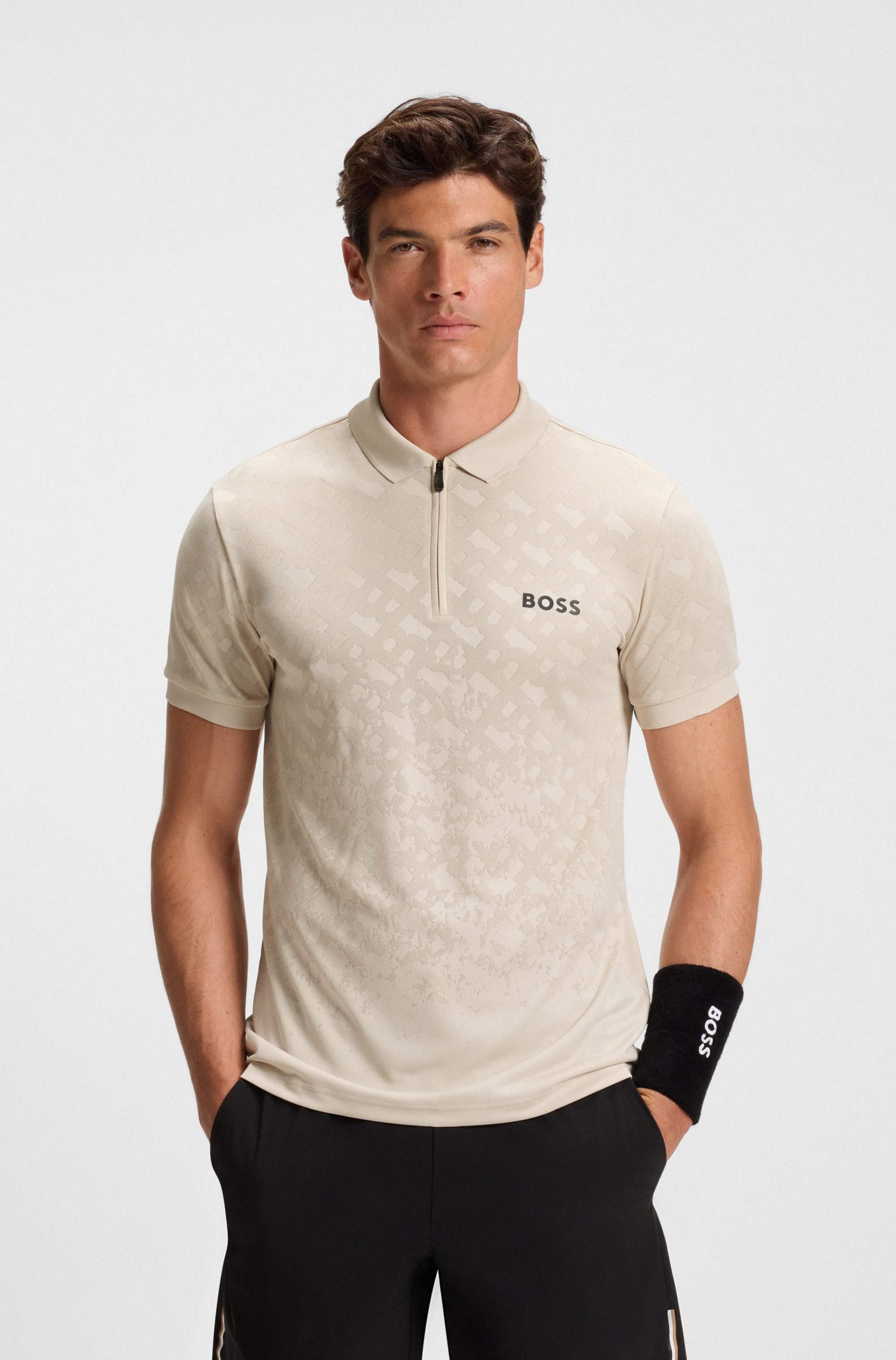 Active quick-dry polo shirt with gradient monogram jacquard