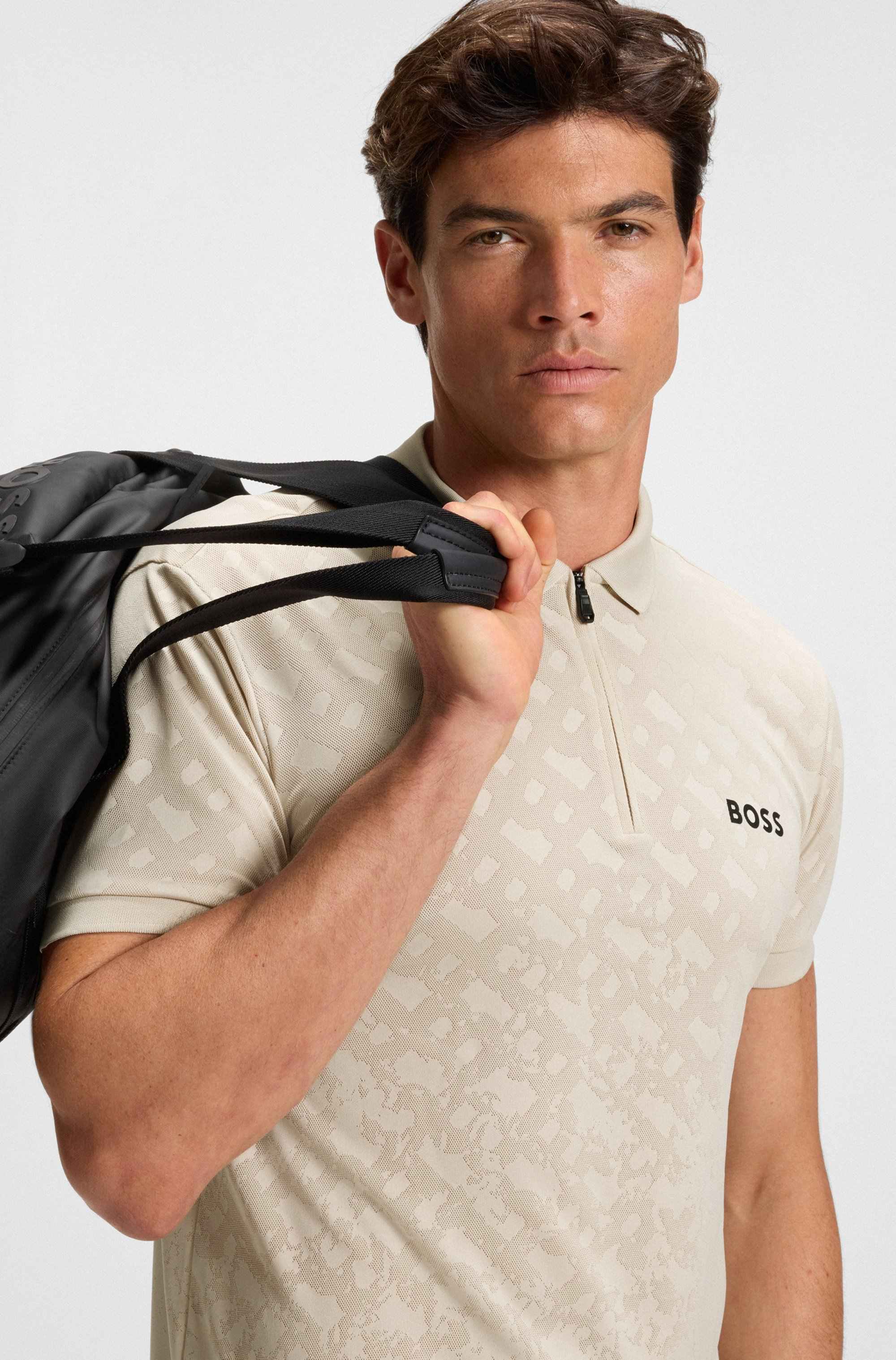 Active quick-dry polo shirt with gradient monogram jacquard