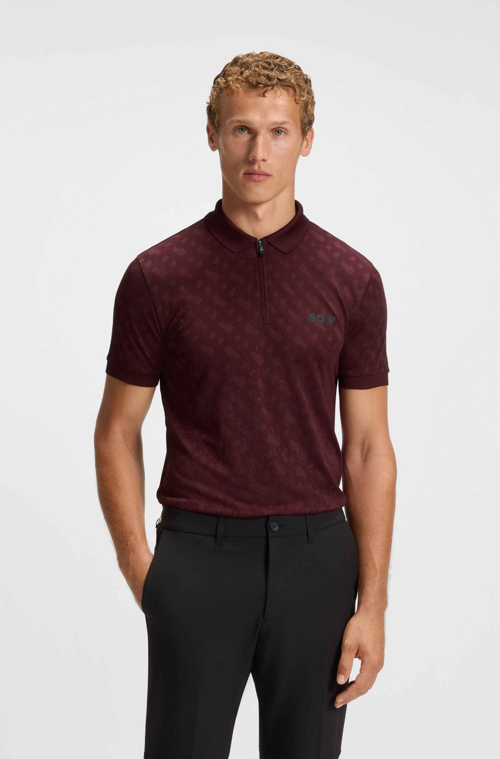Active quick-dry polo shirt with gradient monogram jacquard